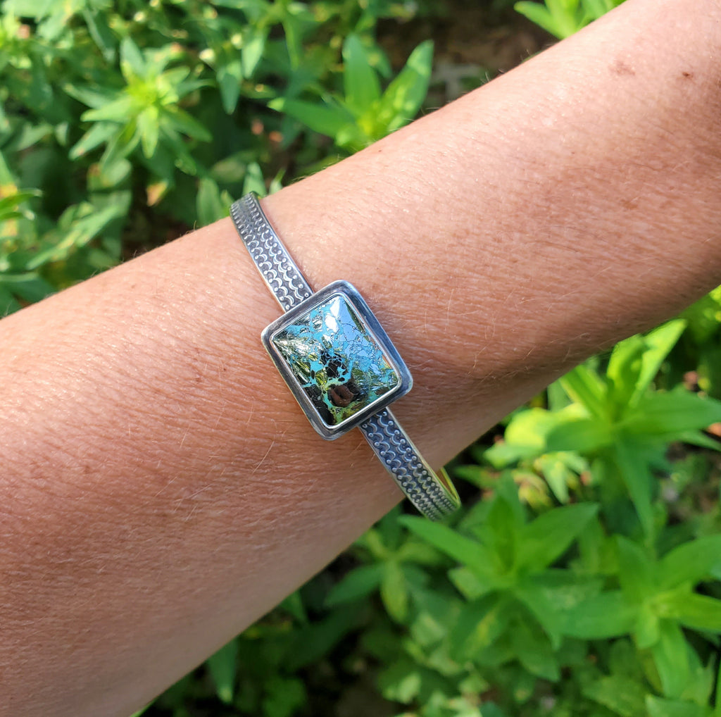 Nacozari Turquoise aka Morenci2 Turquoise w/Pyrite Cuff Bracelet in Solid Sterling Silver!