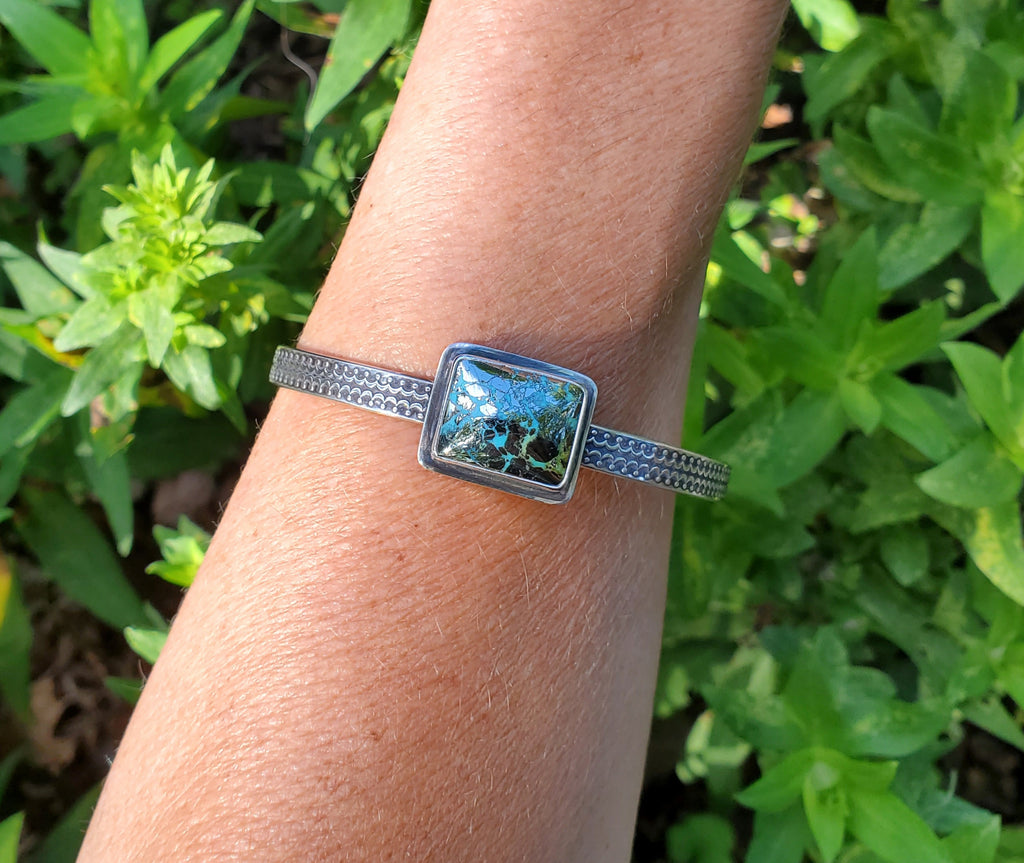 Nacozari Turquoise aka Morenci2 Turquoise w/Pyrite Cuff Bracelet in Solid Sterling Silver!