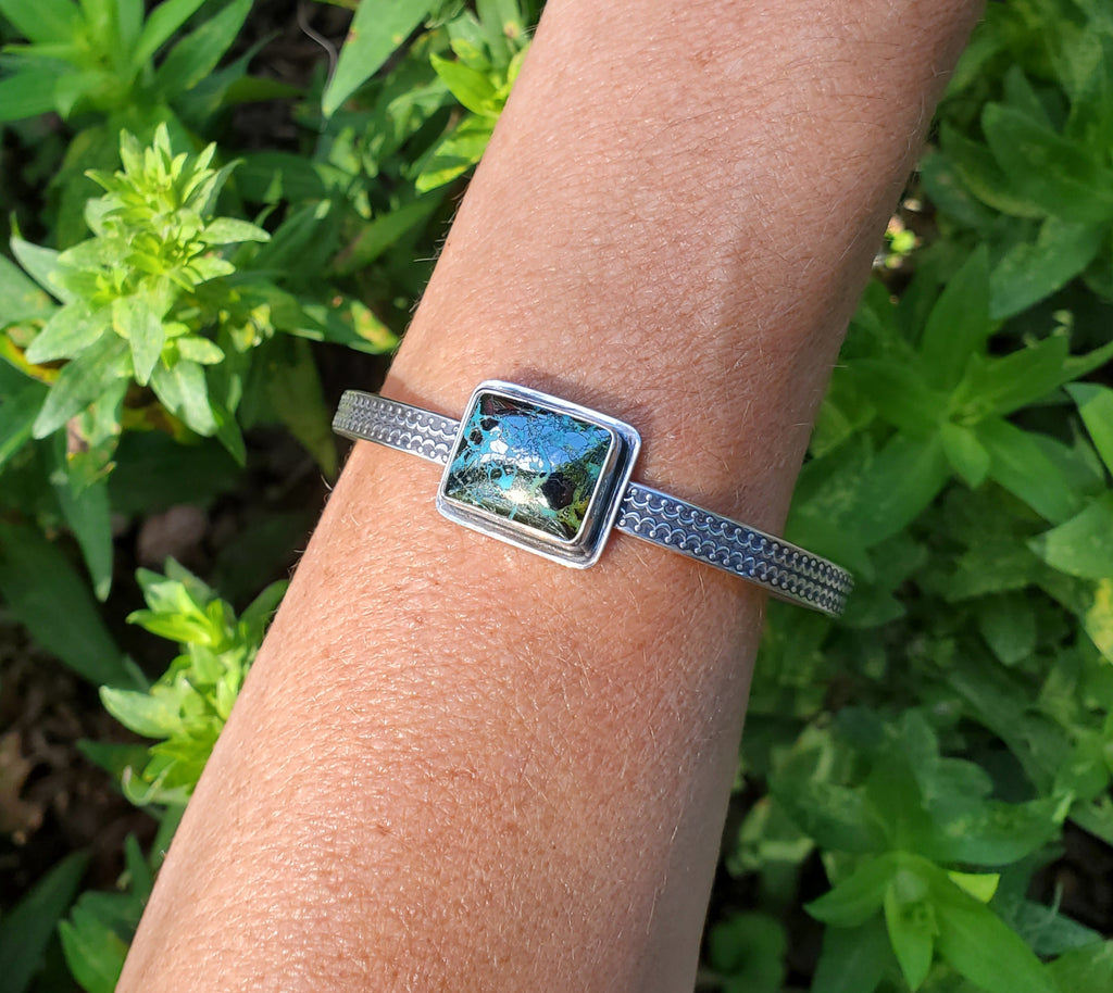 Nacozari Turquoise aka Morenci2 Turquoise w/Pyrite Cuff Bracelet in Solid Sterling Silver!