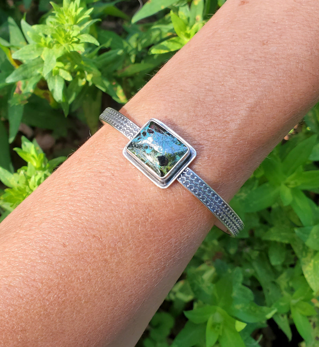 Nacozari Turquoise aka Morenci2 Turquoise w/Pyrite Cuff Bracelet in Solid Sterling Silver!
