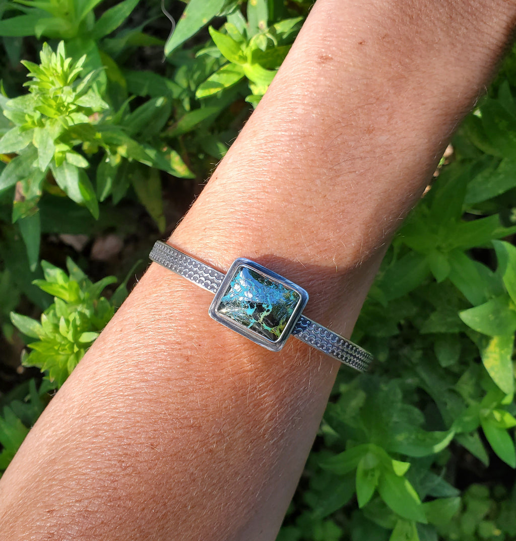 Nacozari Turquoise aka Morenci2 Turquoise w/Pyrite Cuff Bracelet in Solid Sterling Silver!