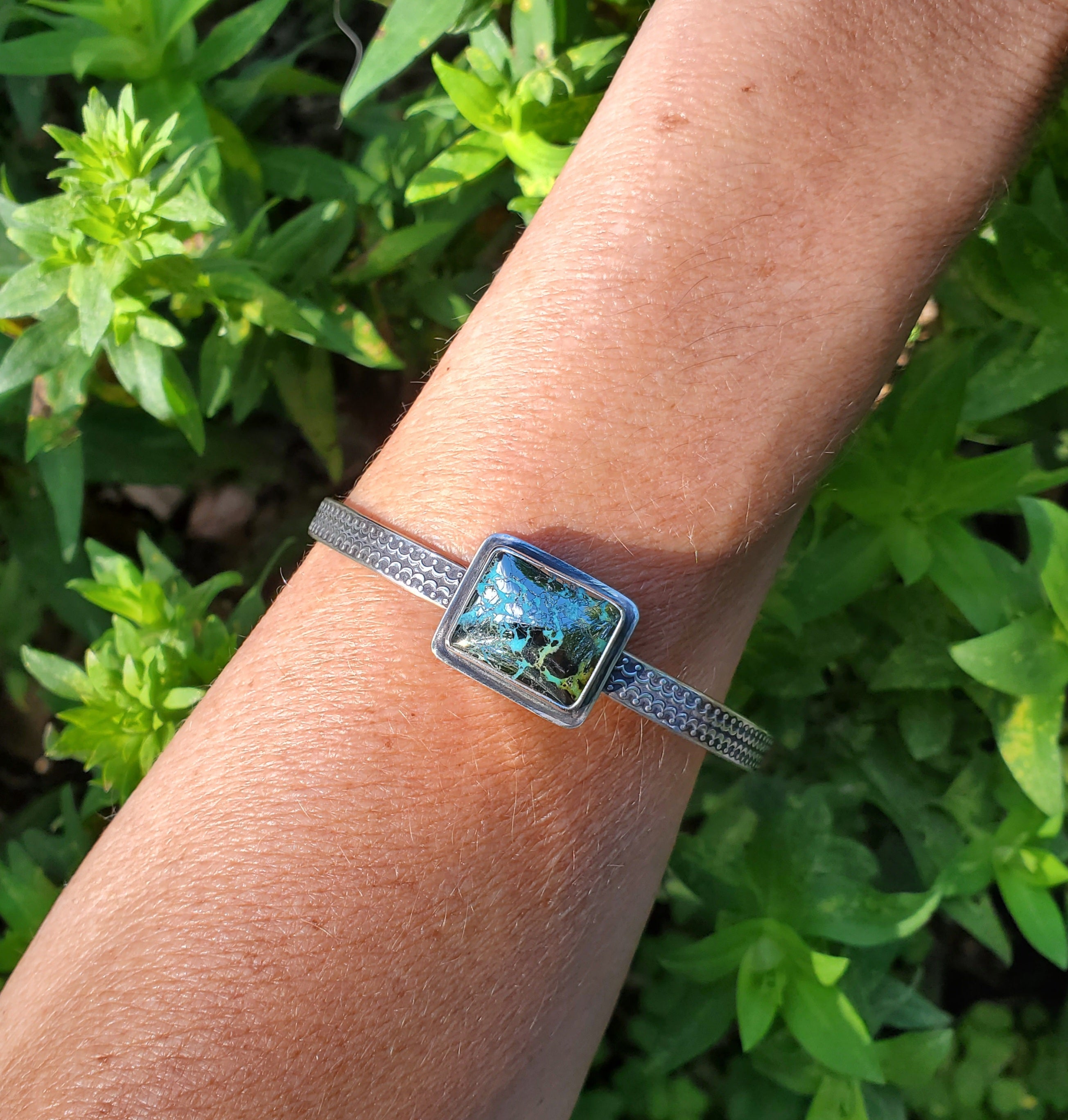 Nacozari Turquoise aka Morenci2 Turquoise w/Pyrite Cuff Bracelet in Solid Sterling Silver!