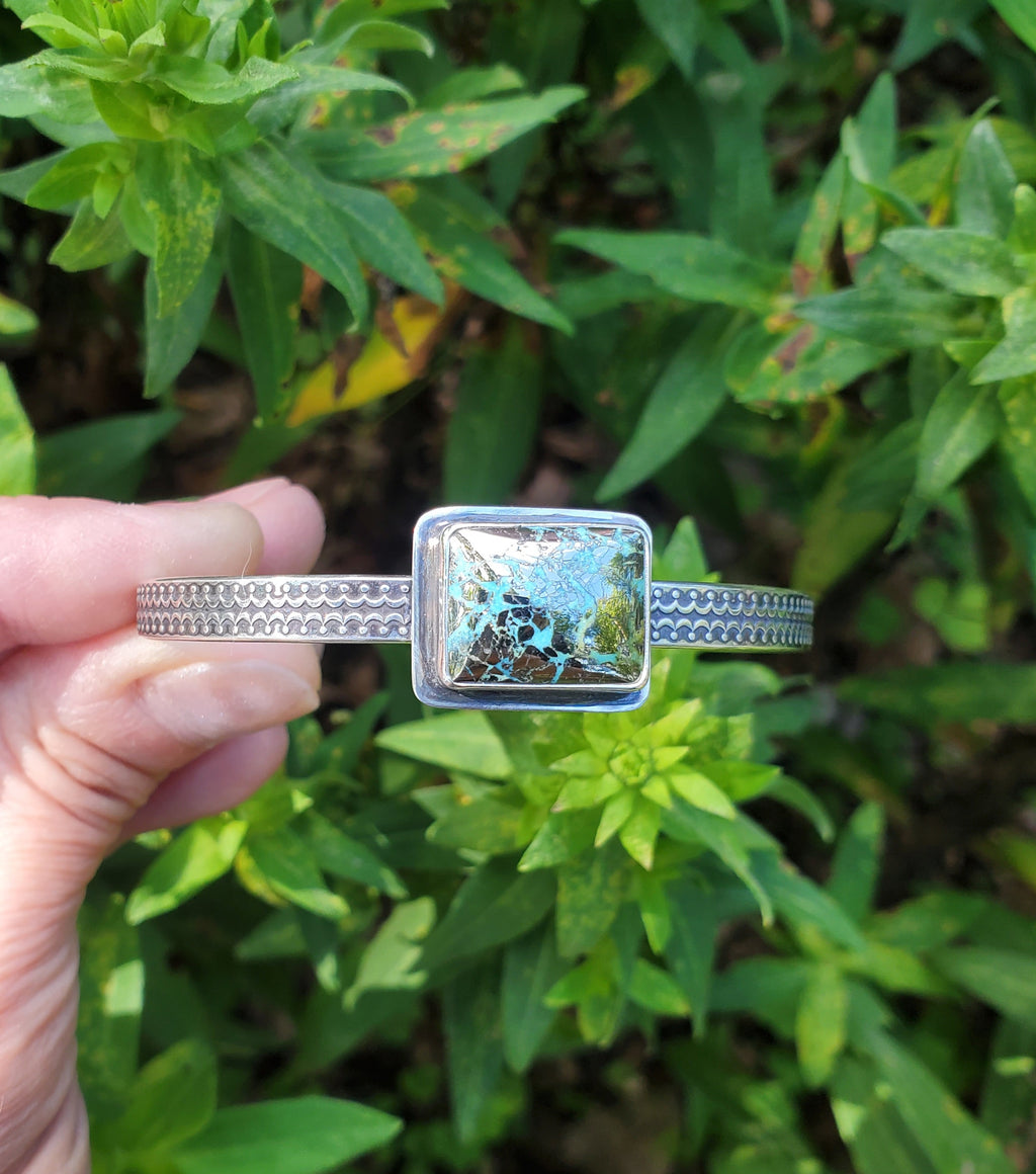 Nacozari Turquoise aka Morenci2 Turquoise w/Pyrite Cuff Bracelet in Solid Sterling Silver!