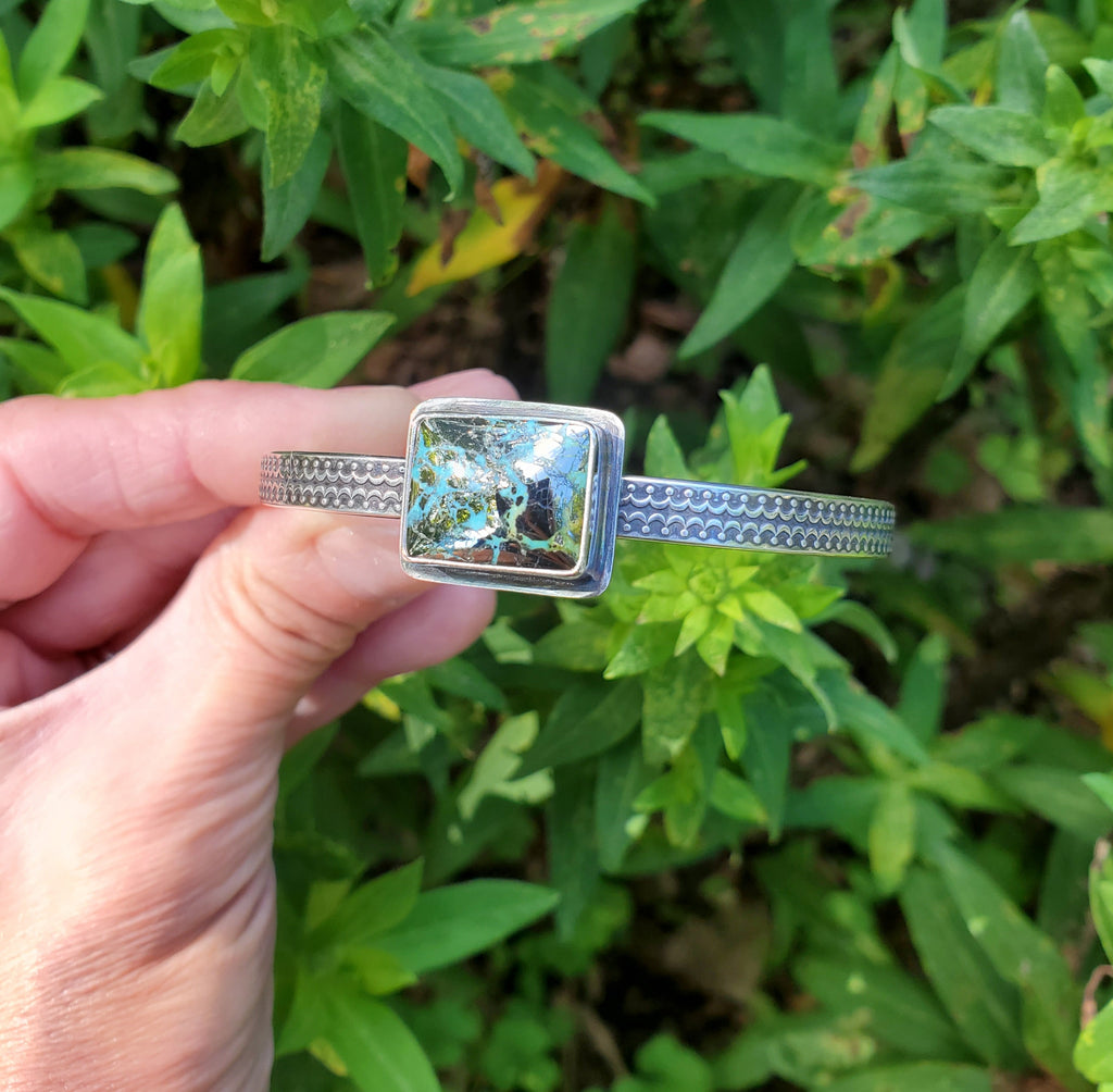 Nacozari Turquoise aka Morenci2 Turquoise w/Pyrite Cuff Bracelet in Solid Sterling Silver!