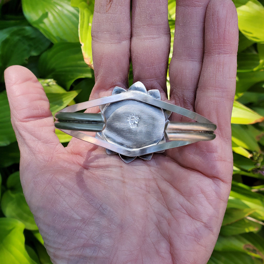 Gorgeous Suture Ammonite Flower Bloom Cuff in Solid Sterling Silver