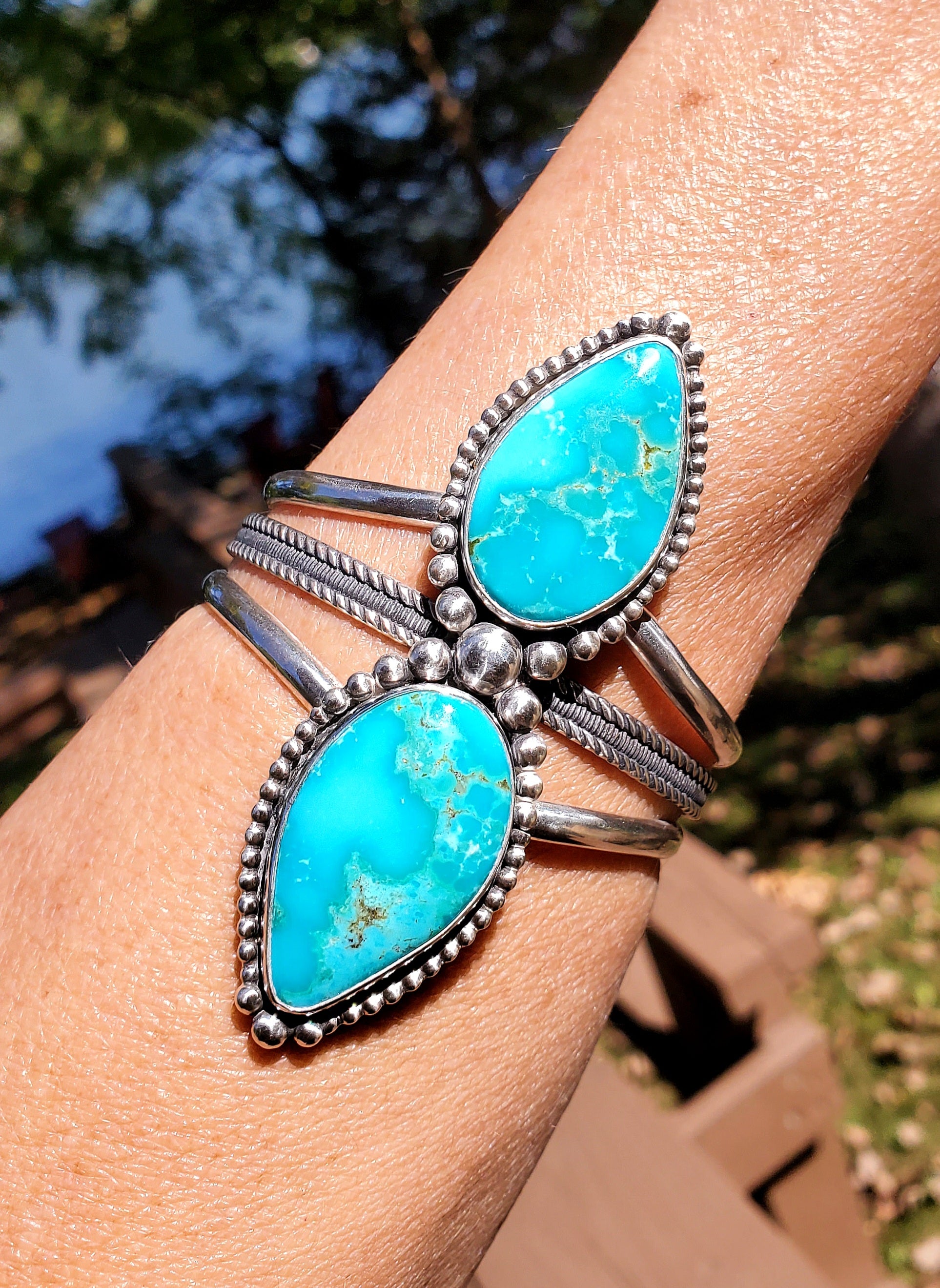 Super High Grade Kingman Water Web Turquoise Statement Cuff Bracelet in Solid Sterling Silver