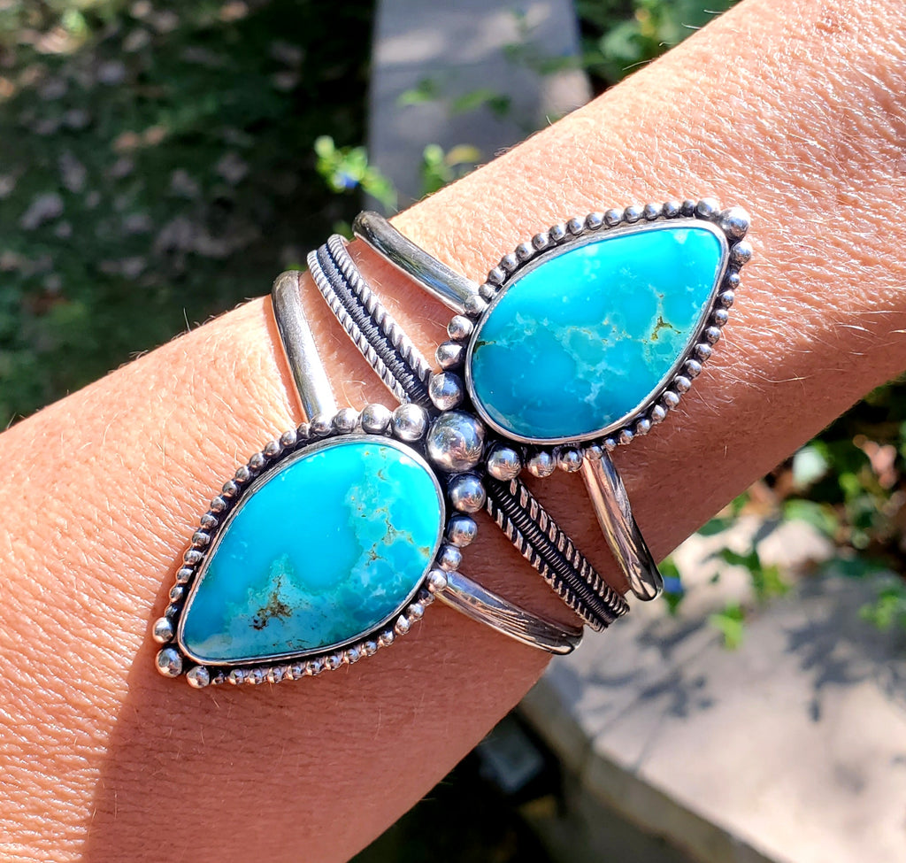 Super High Grade Kingman Water Web Turquoise Statement Cuff Bracelet in Solid Sterling Silver