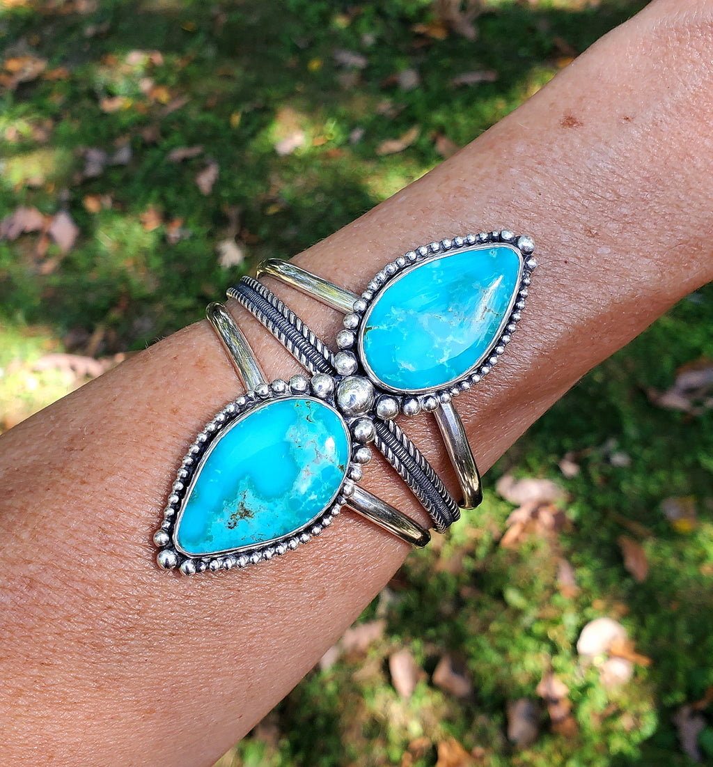 Super High Grade Kingman Water Web Turquoise Statement Cuff Bracelet in Solid Sterling Silver