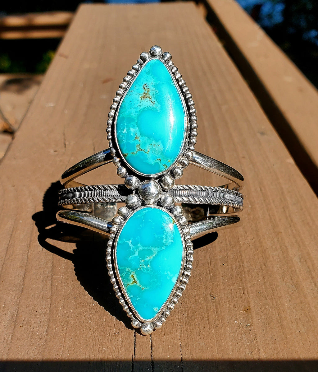 Super High Grade Kingman Water Web Turquoise Statement Cuff Bracelet in Solid Sterling Silver