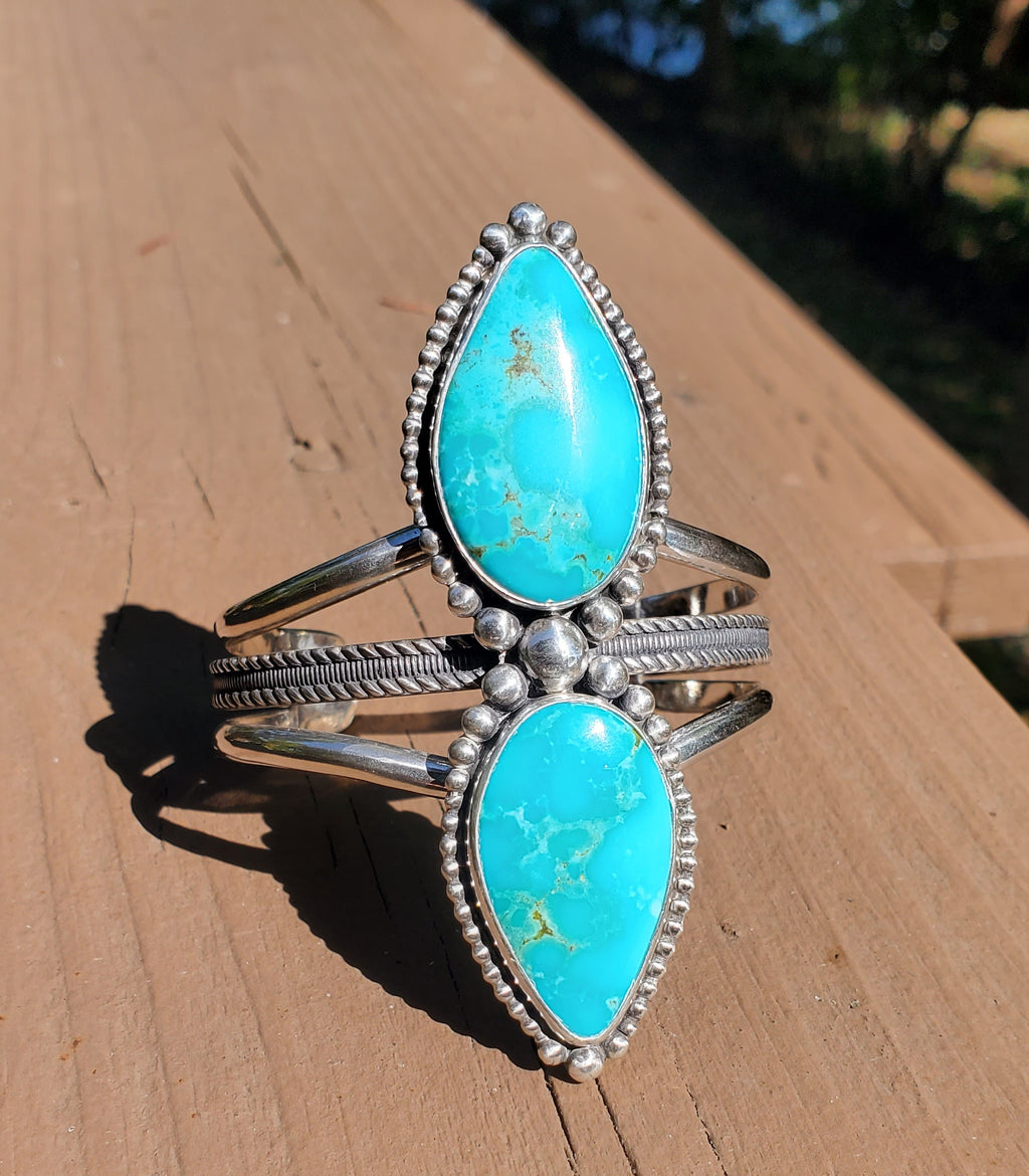 Super High Grade Kingman Water Web Turquoise Statement Cuff Bracelet in Solid Sterling Silver