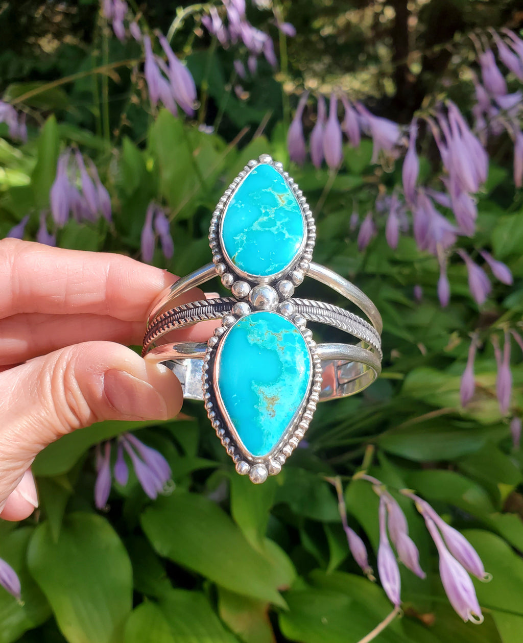 Super High Grade Kingman Water Web Turquoise Statement Cuff Bracelet in Solid Sterling Silver