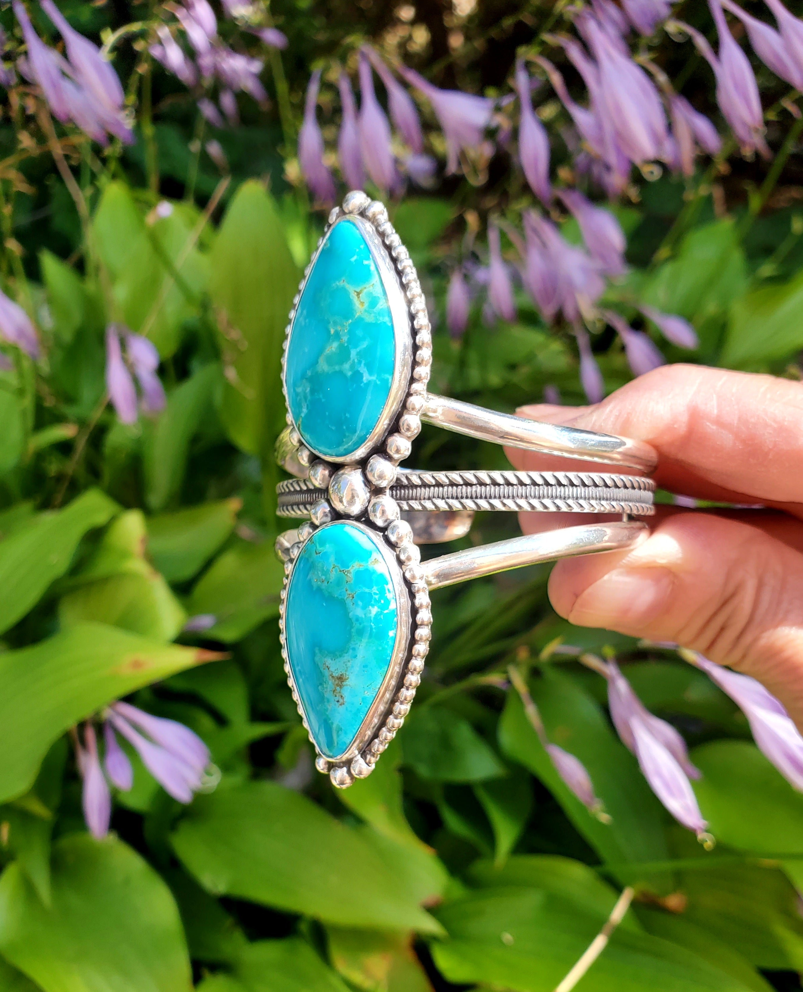 Super High Grade Kingman Water Web Turquoise Statement Cuff Bracelet in Solid Sterling Silver