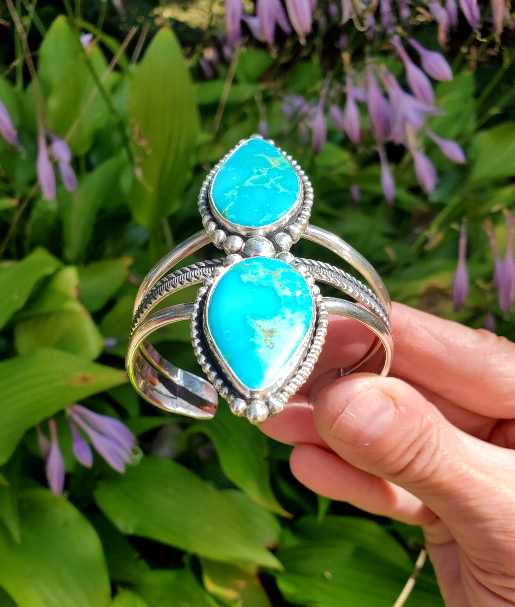 Super High Grade Kingman Water Web Turquoise Statement Cuff Bracelet in Solid Sterling Silver