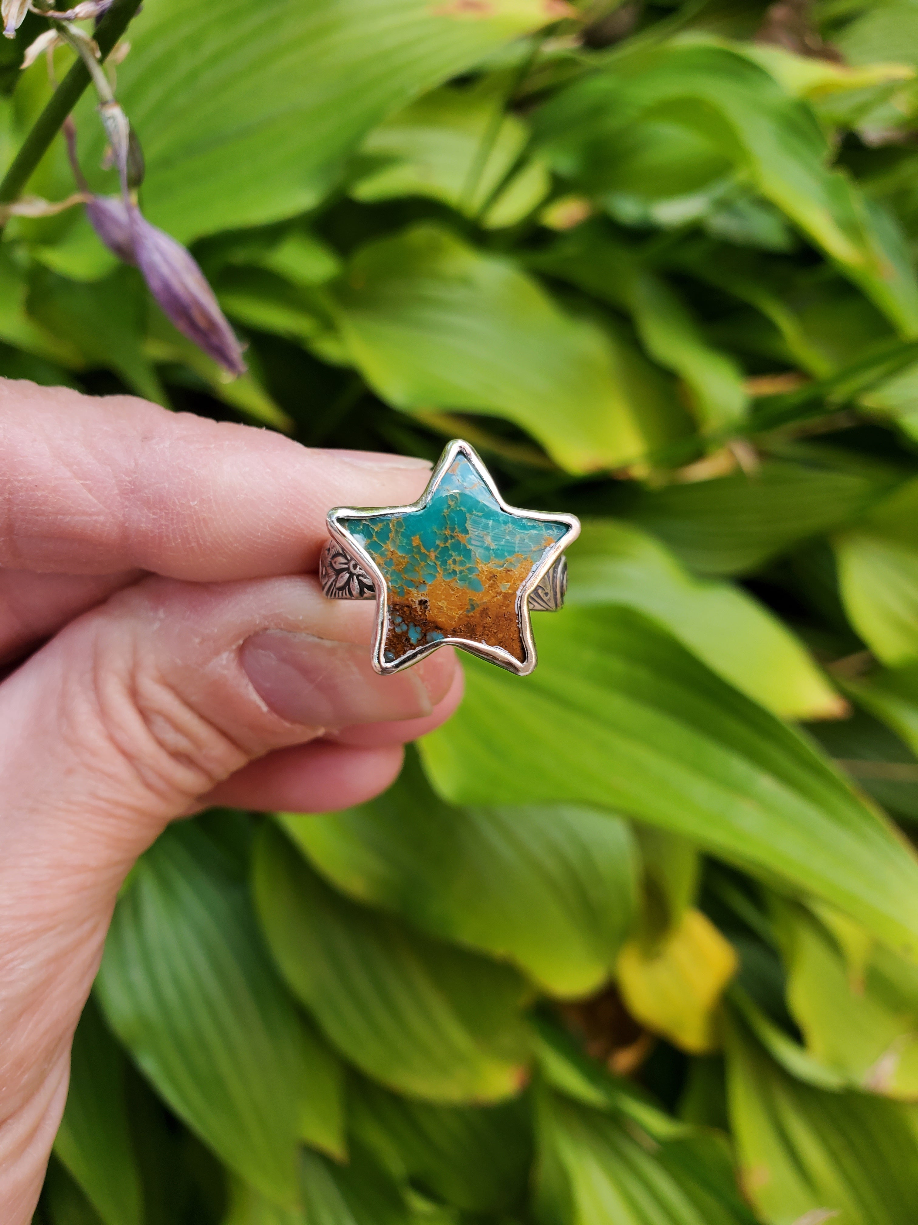 Sonoran Turquoise Star Statement Ring in Solid Sterling Silver. Size 7.25