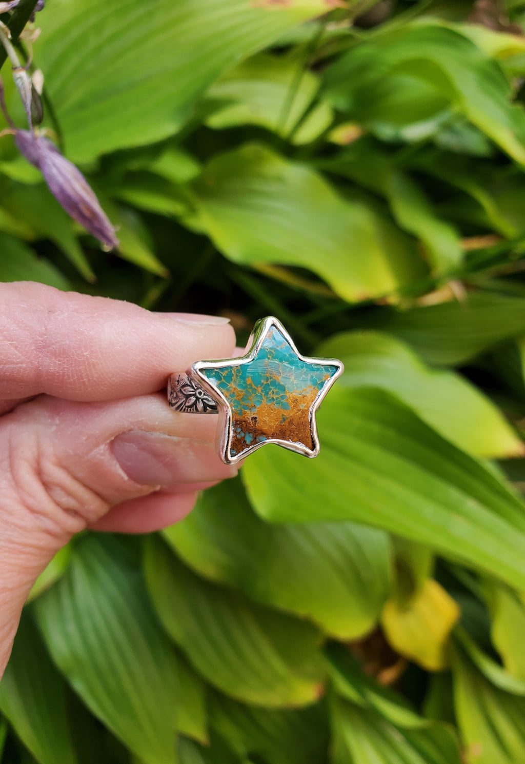 Sonoran Turquoise Star Statement Ring in Solid Sterling Silver. Size 7.25