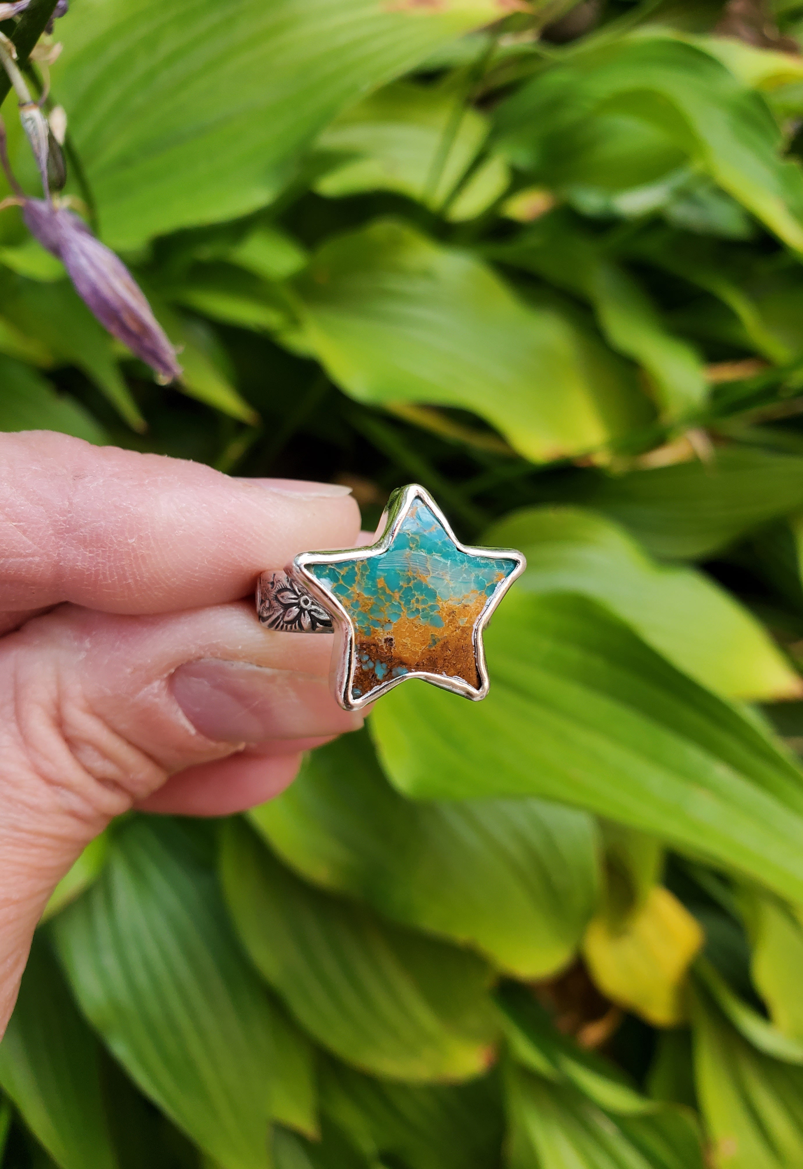 Sonoran Turquoise Star Statement Ring in Solid Sterling Silver. Size 7.25