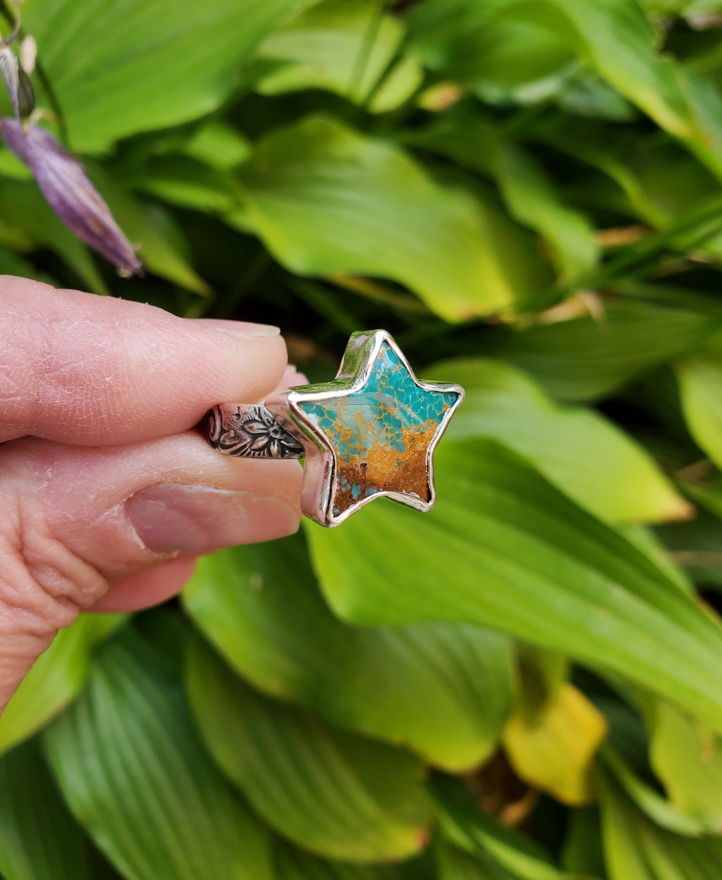 Sonoran Turquoise Star Statement Ring in Solid Sterling Silver. Size 7.25