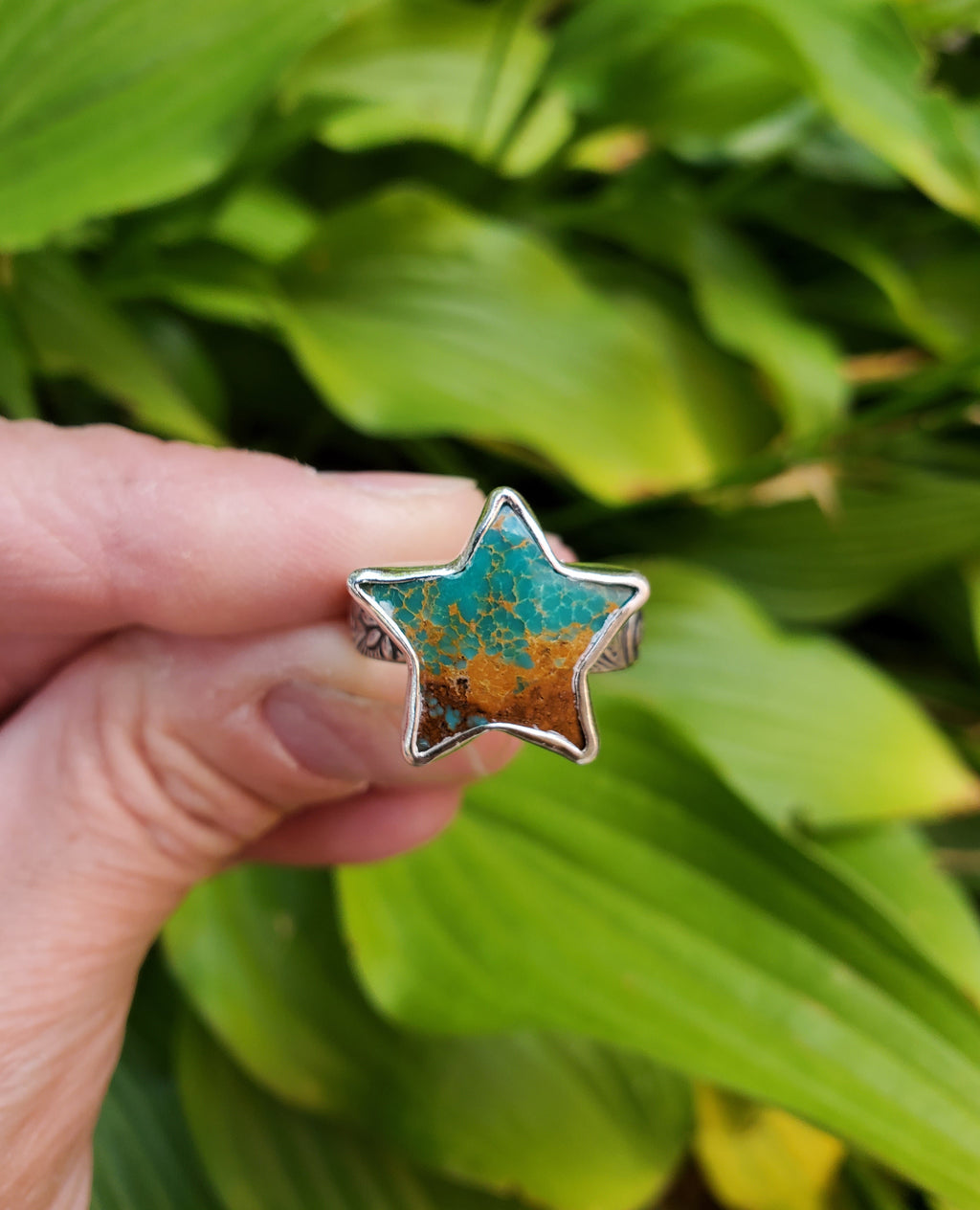 Sonoran Turquoise Star Statement Ring in Solid Sterling Silver. Size 7.25