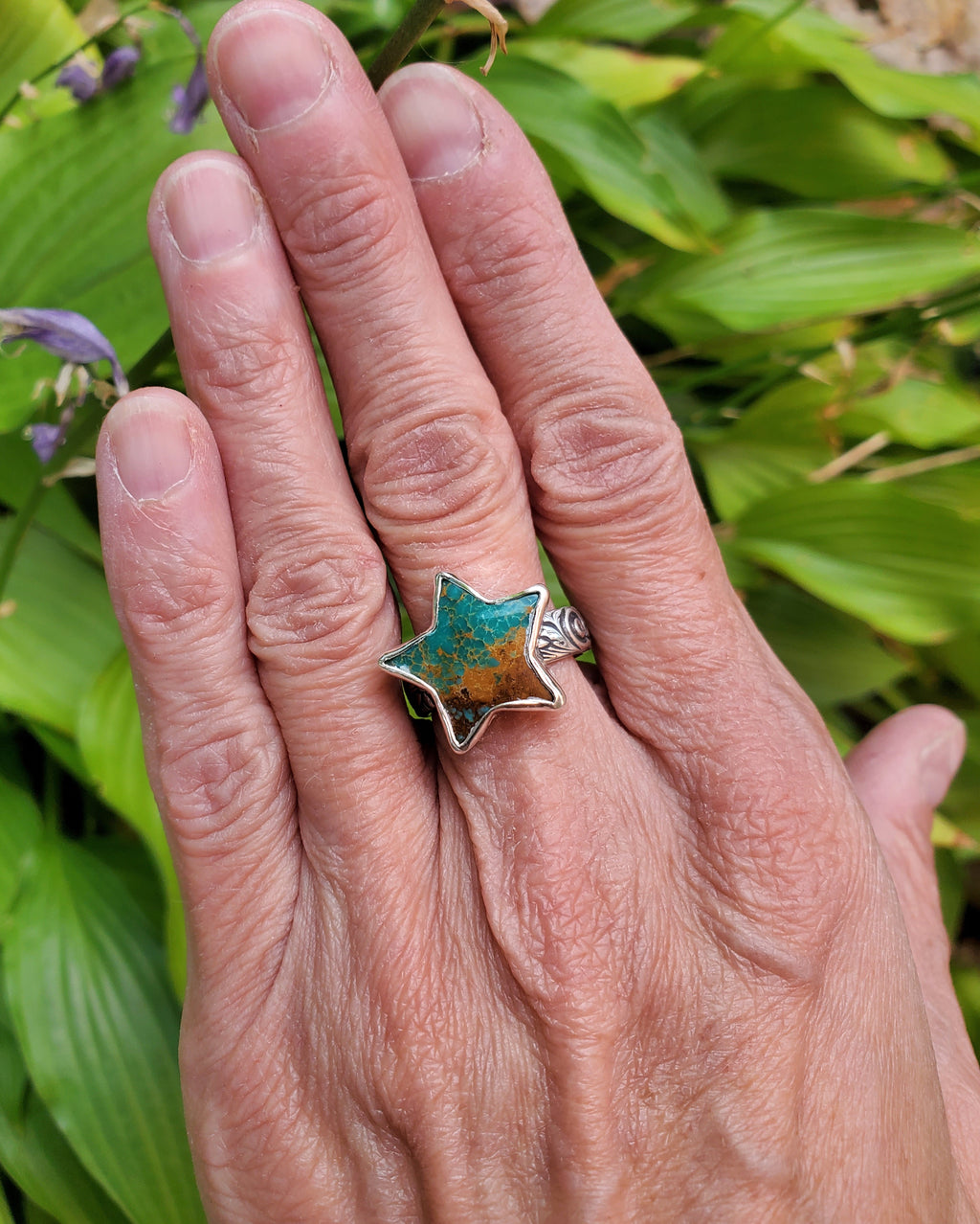 Sonoran Turquoise Star Statement Ring in Solid Sterling Silver. Size 7.25