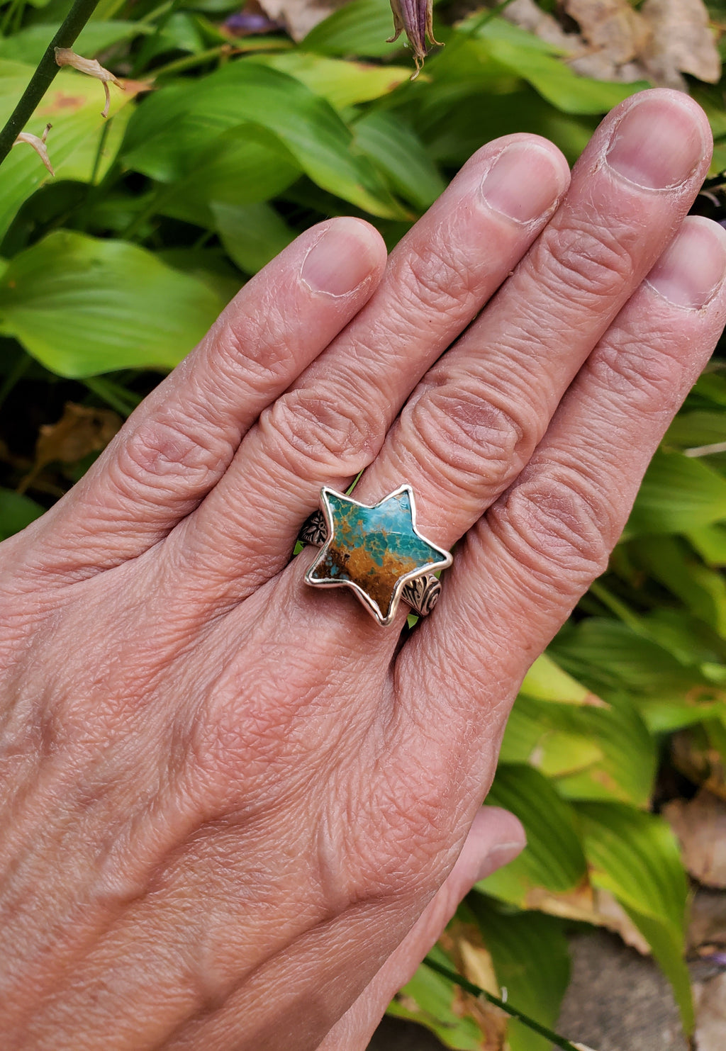 Sonoran Turquoise Star Statement Ring in Solid Sterling Silver. Size 7.25