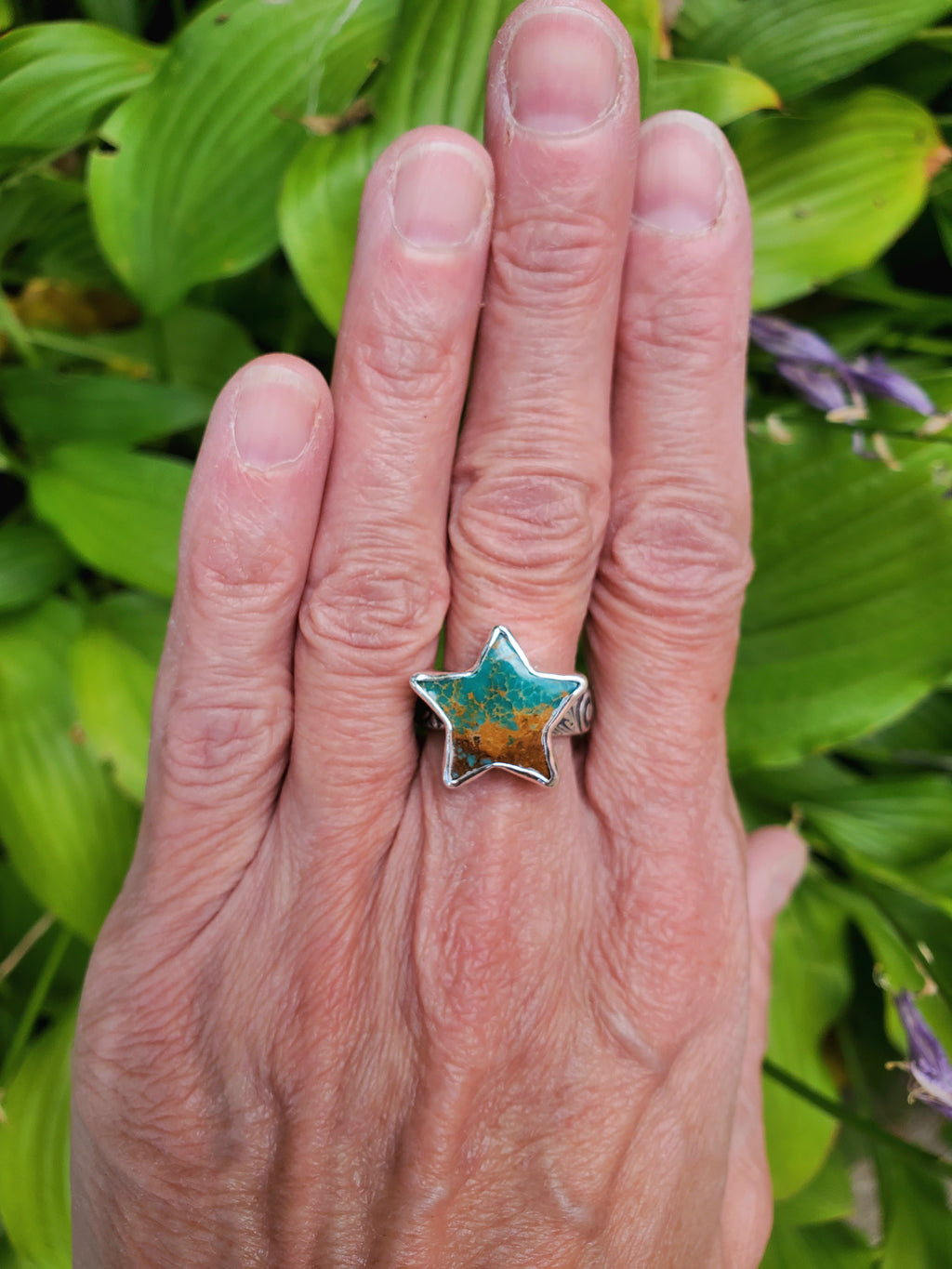 Sonoran Turquoise Star Statement Ring in Solid Sterling Silver. Size 7.25