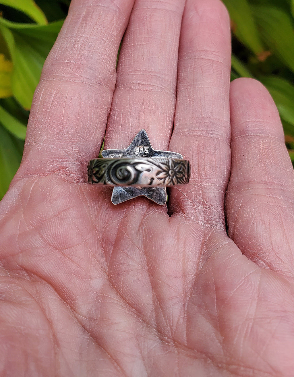 Sonoran Turquoise Star Statement Ring in Solid Sterling Silver. Size 7.25