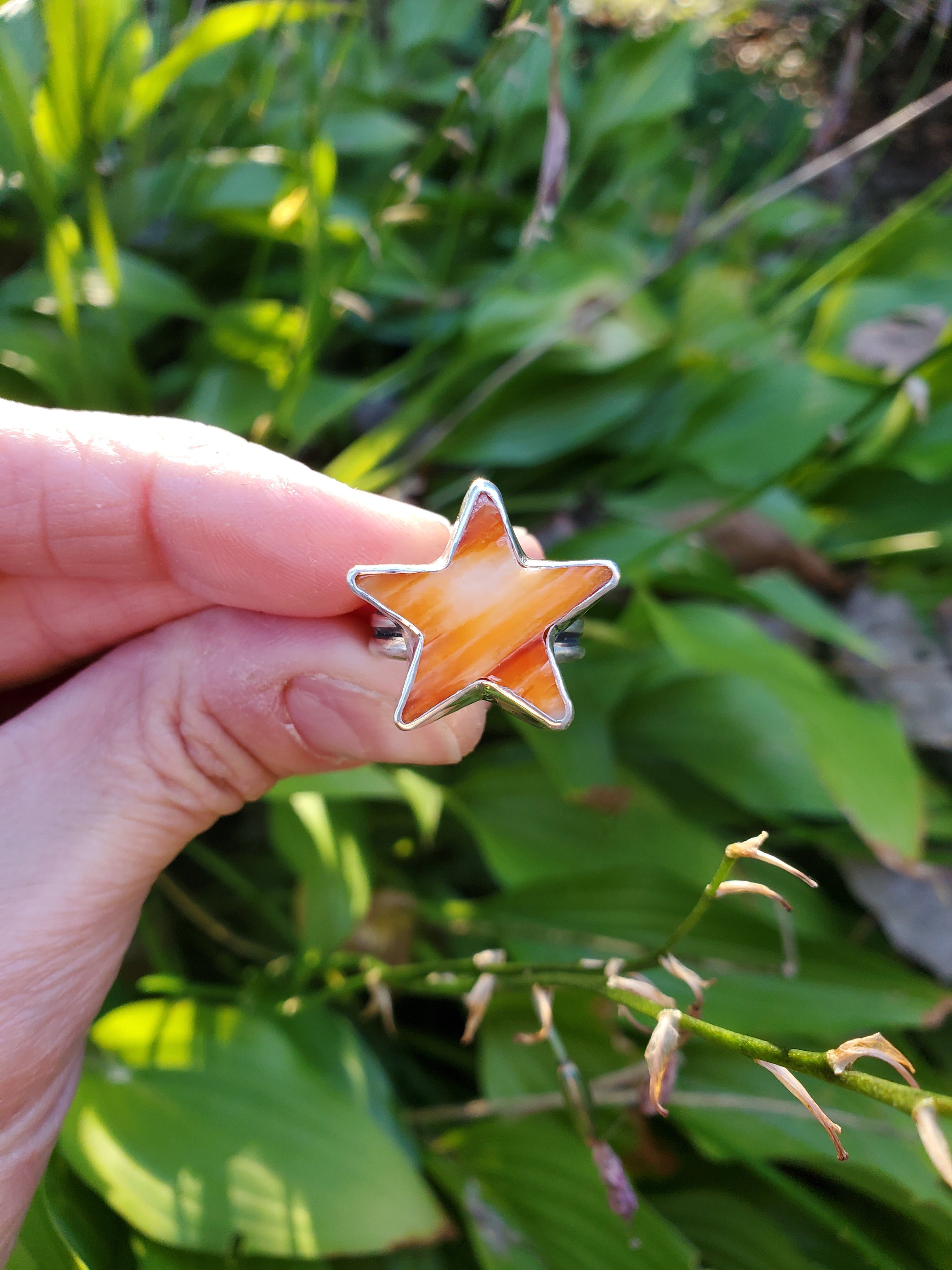 Spiny Oyster Star Statement Ring In Solid Sterling Silver. Size 7