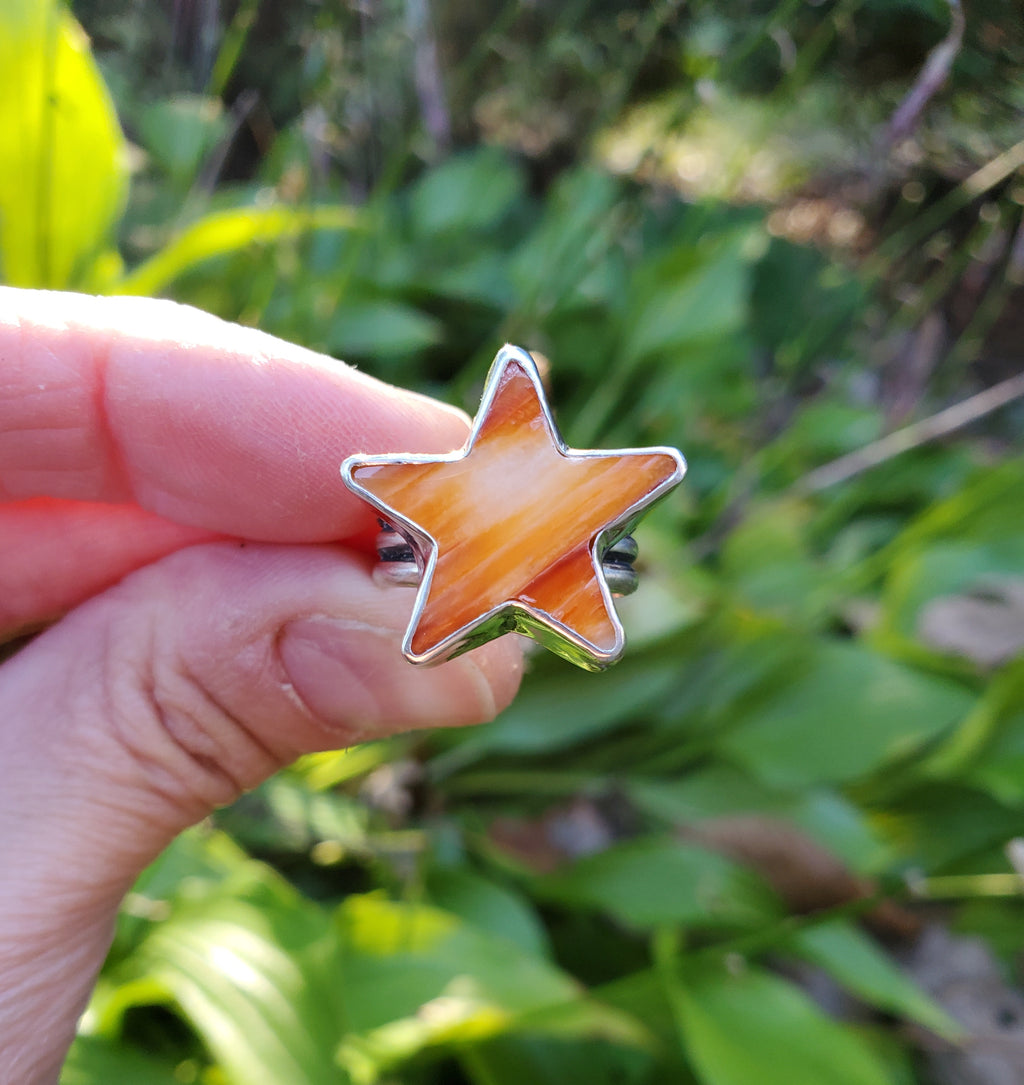 Spiny Oyster Star Statement Ring In Solid Sterling Silver. Size 7