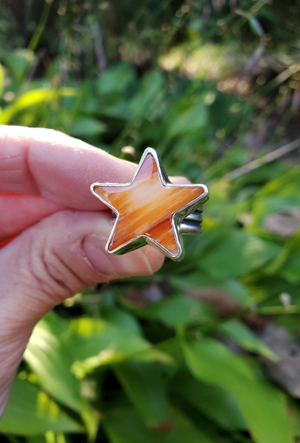Spiny Oyster Star Statement Ring In Solid Sterling Silver. Size 7