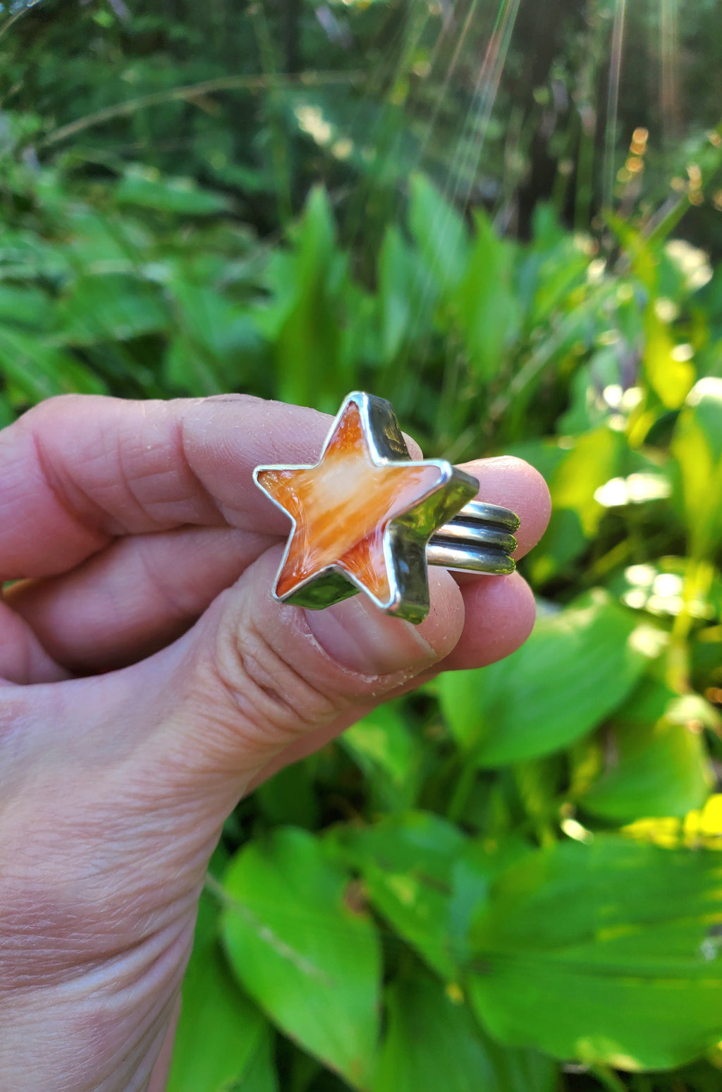Spiny Oyster Star Statement Ring In Solid Sterling Silver. Size 7
