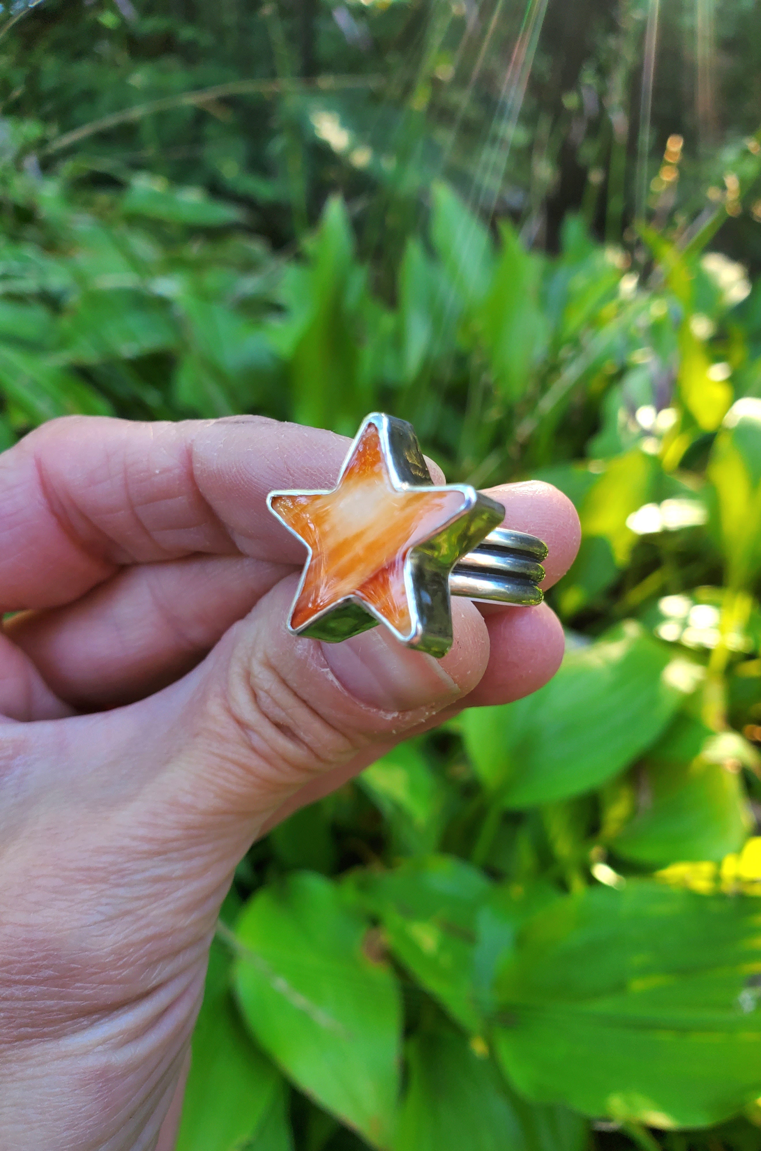 Spiny Oyster Star Statement Ring In Solid Sterling Silver. Size 7