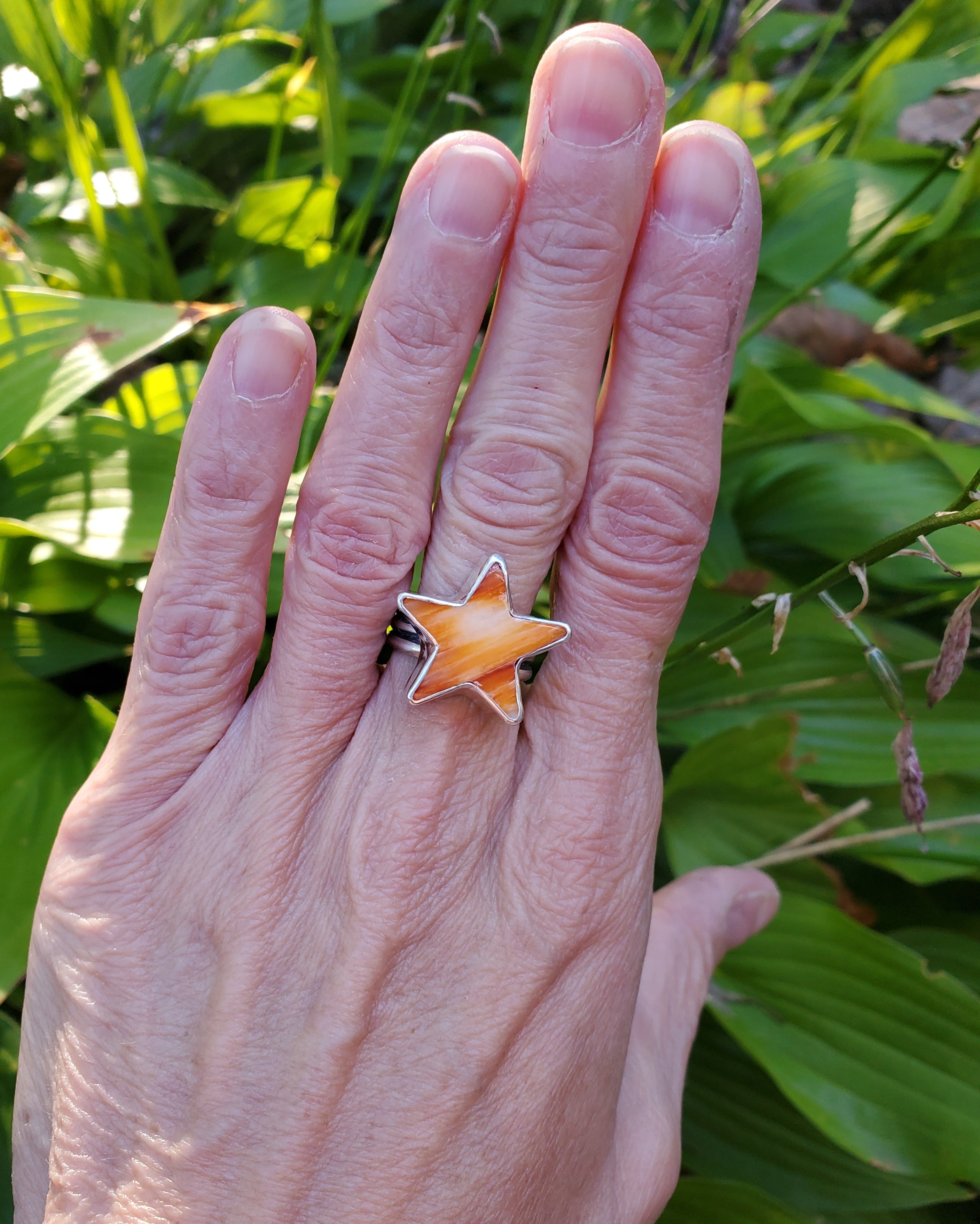 Spiny Oyster Star Statement Ring In Solid Sterling Silver. Size 7