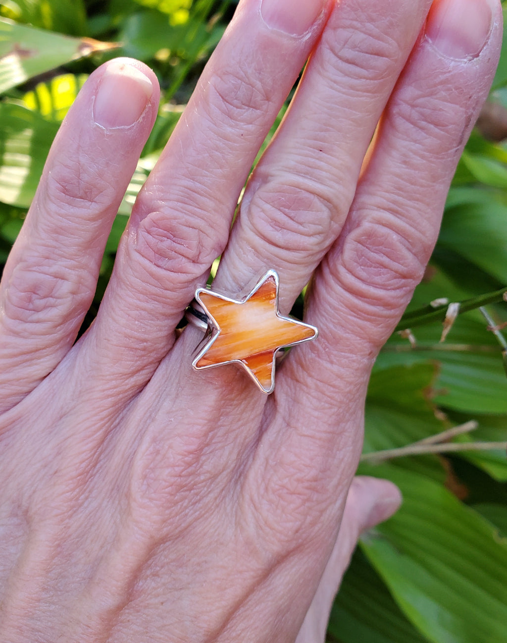 Spiny Oyster Star Statement Ring In Solid Sterling Silver. Size 7