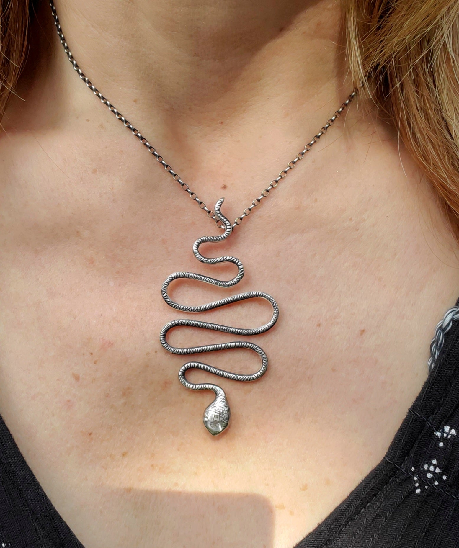 Snake Pendant Necklace in Solid Sterling Silver on beautiful Sterling Silver Rolo Chain