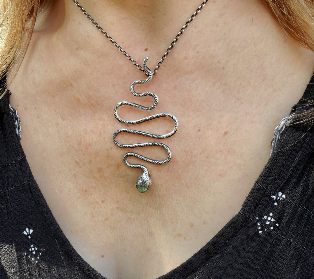 Snake Pendant Necklace in Solid Sterling Silver on beautiful Sterling Silver Rolo Chain