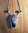 Tiffany Stone Coffin and Amethyst Moon Statement Pendant Necklace in Solid Sterling Silver
