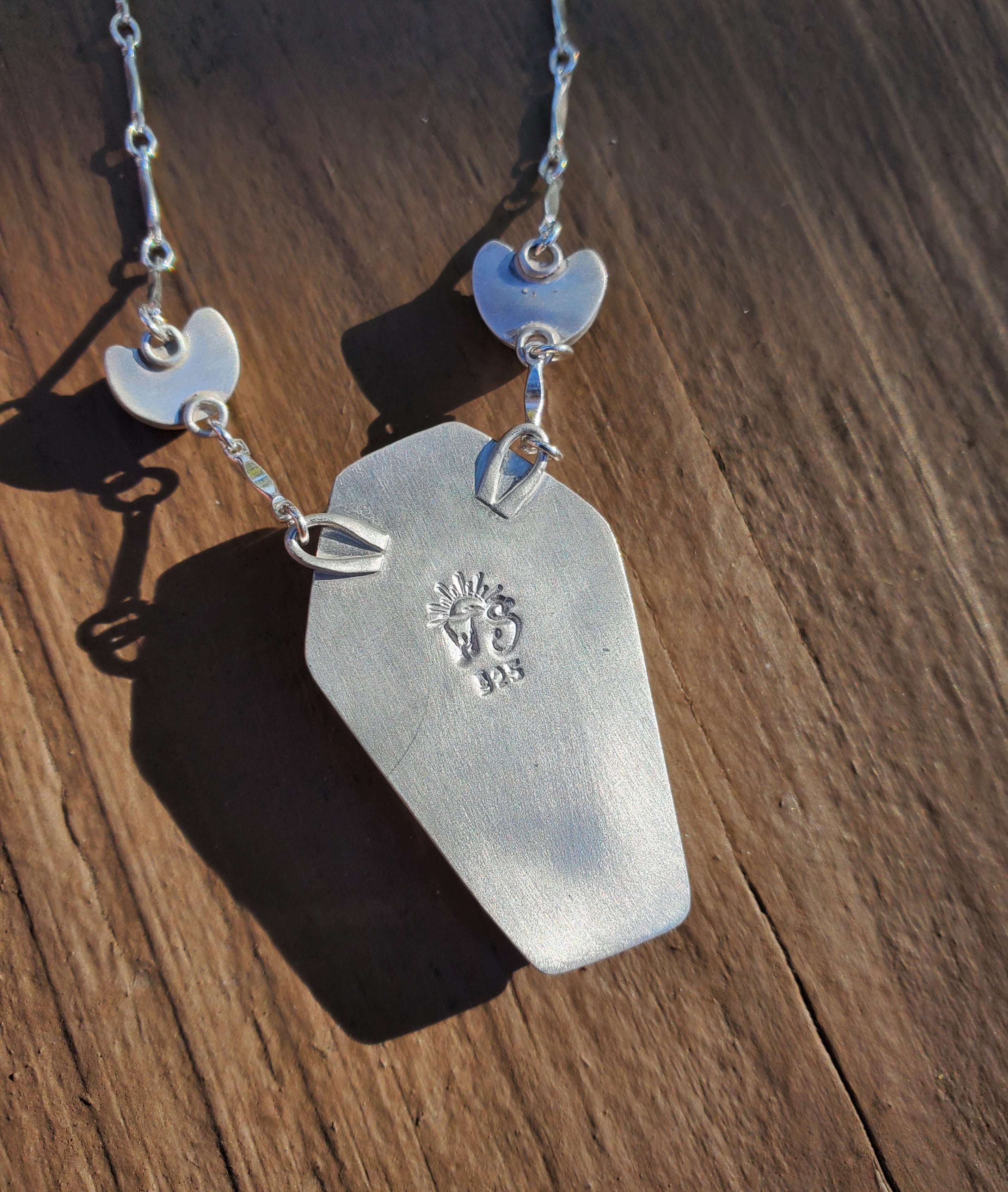 Tiffany Stone Coffin and Amethyst Moon Statement Pendant Necklace in Solid Sterling Silver