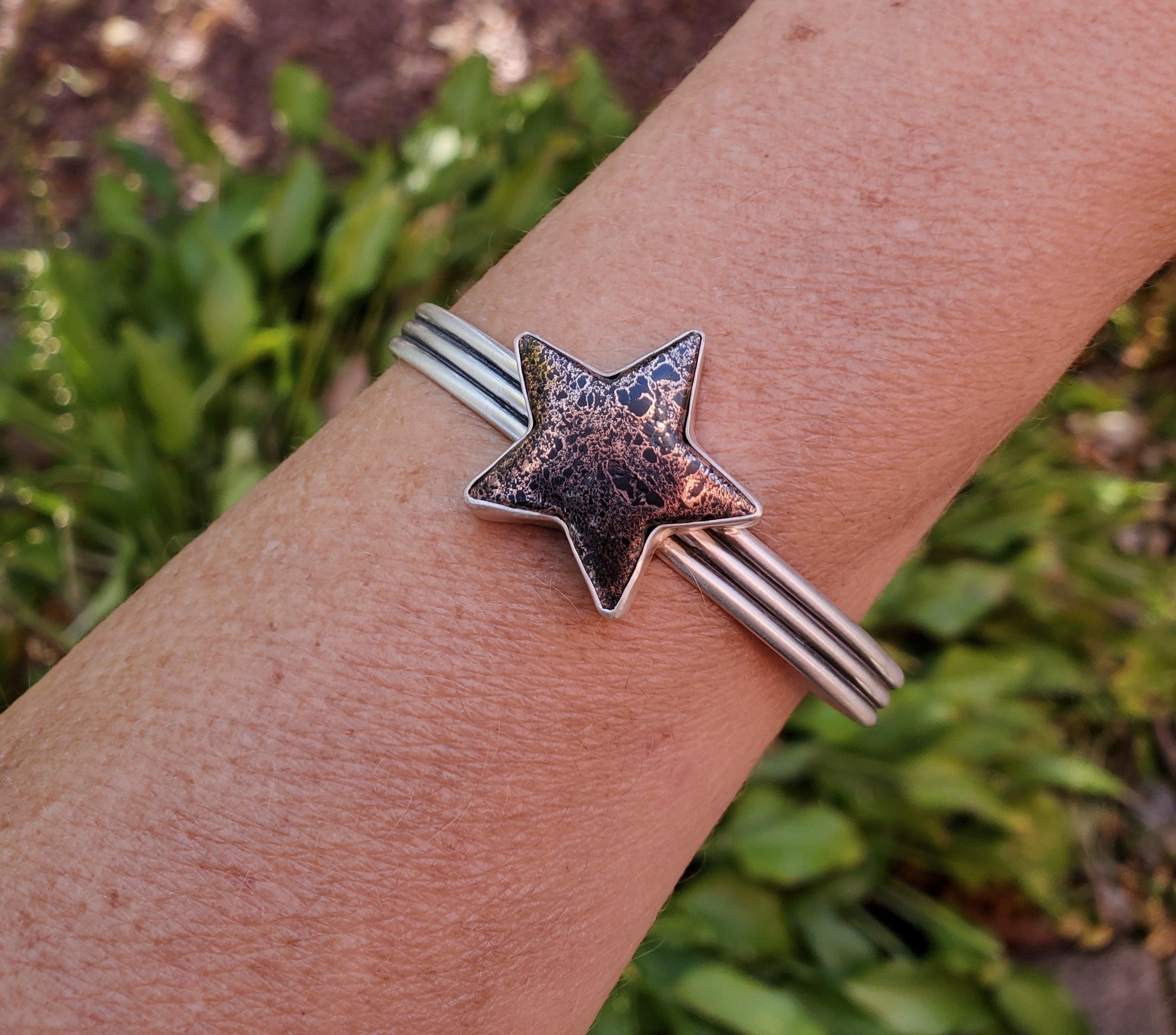 Michigan Copper Firebrick Star Cuff in Solid Sterling Silver