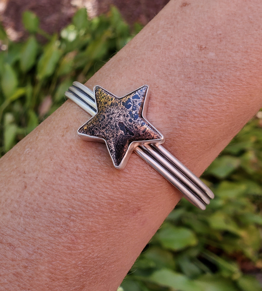 Michigan Copper Firebrick Star Cuff in Solid Sterling Silver