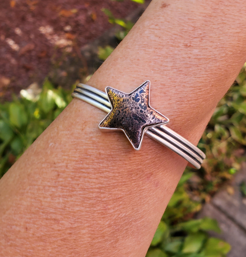 Michigan Copper Firebrick Star Cuff in Solid Sterling Silver