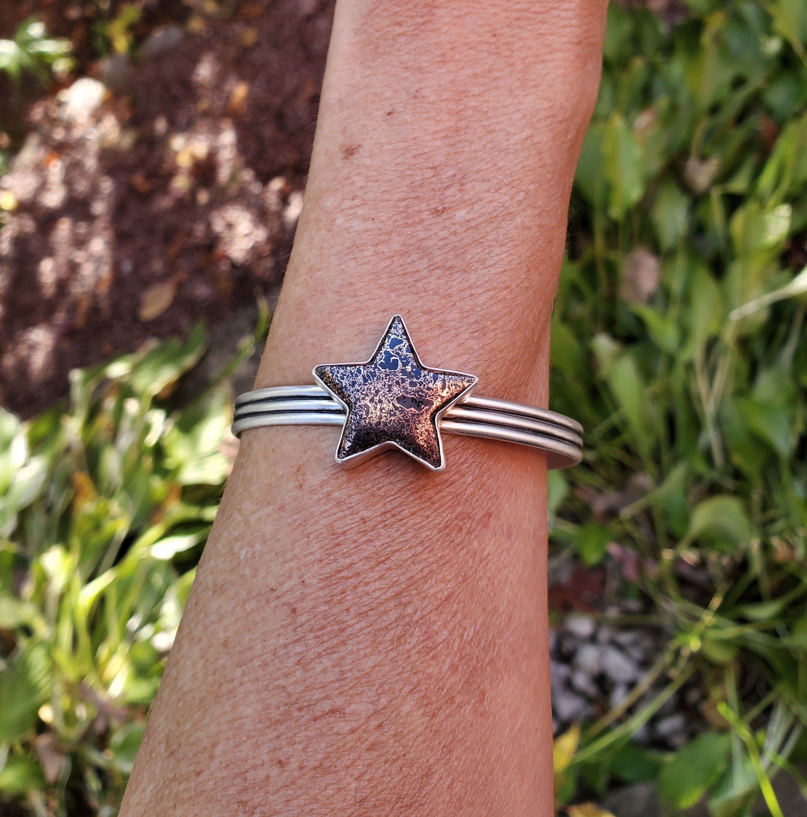 Michigan Copper Firebrick Star Cuff in Solid Sterling Silver