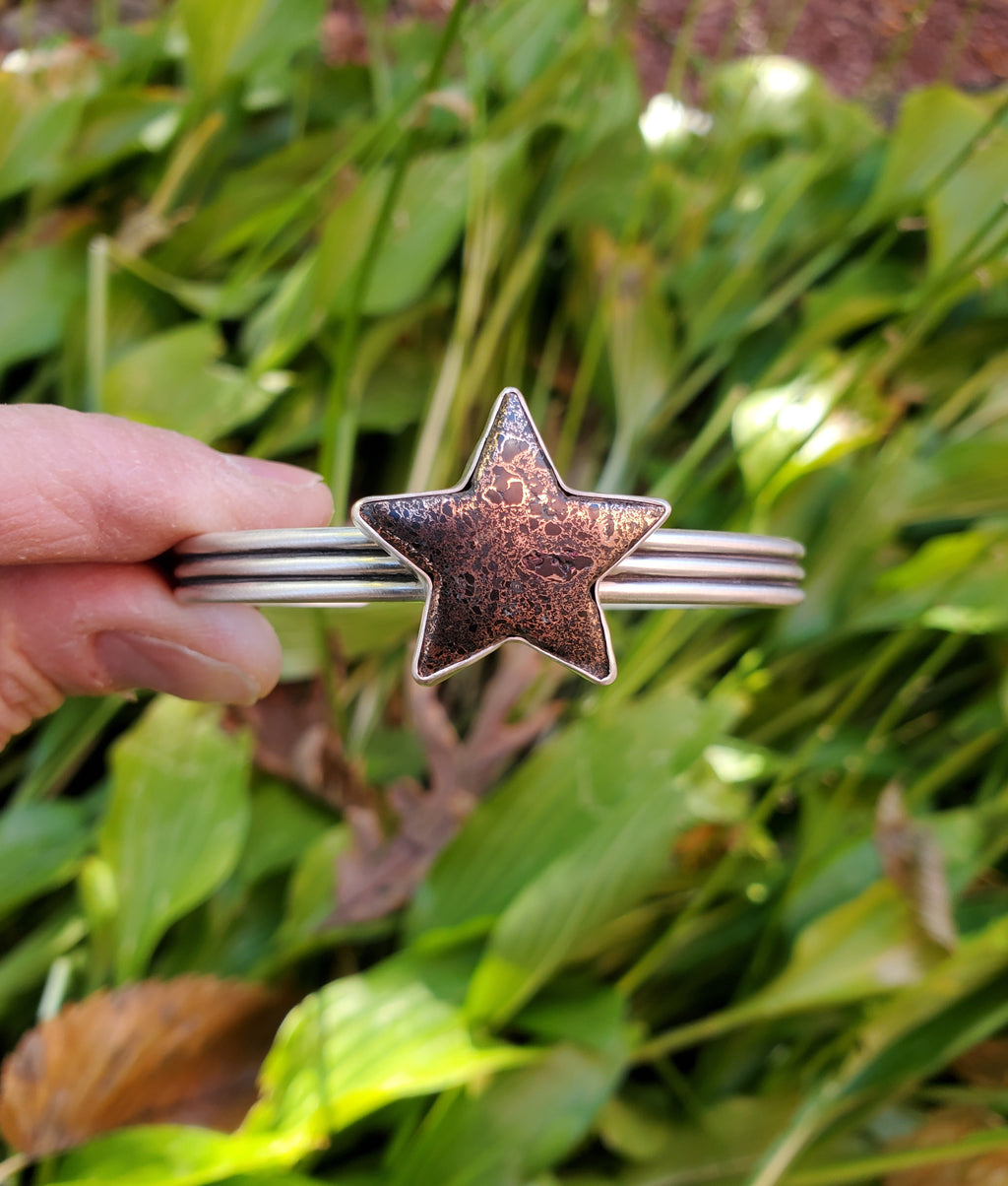 Michigan Copper Firebrick Star Cuff in Solid Sterling Silver