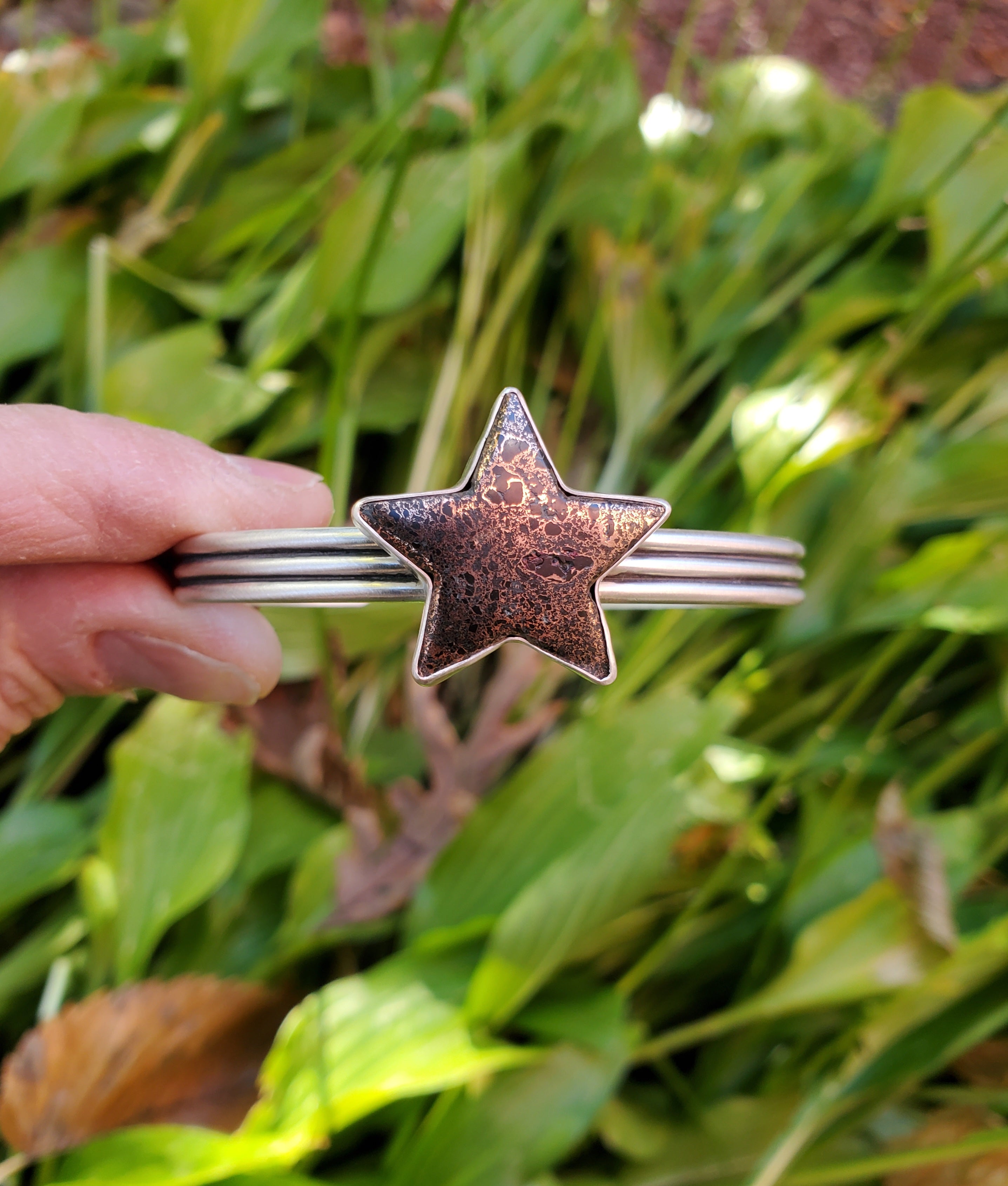 Michigan Copper Firebrick Star Cuff in Solid Sterling Silver
