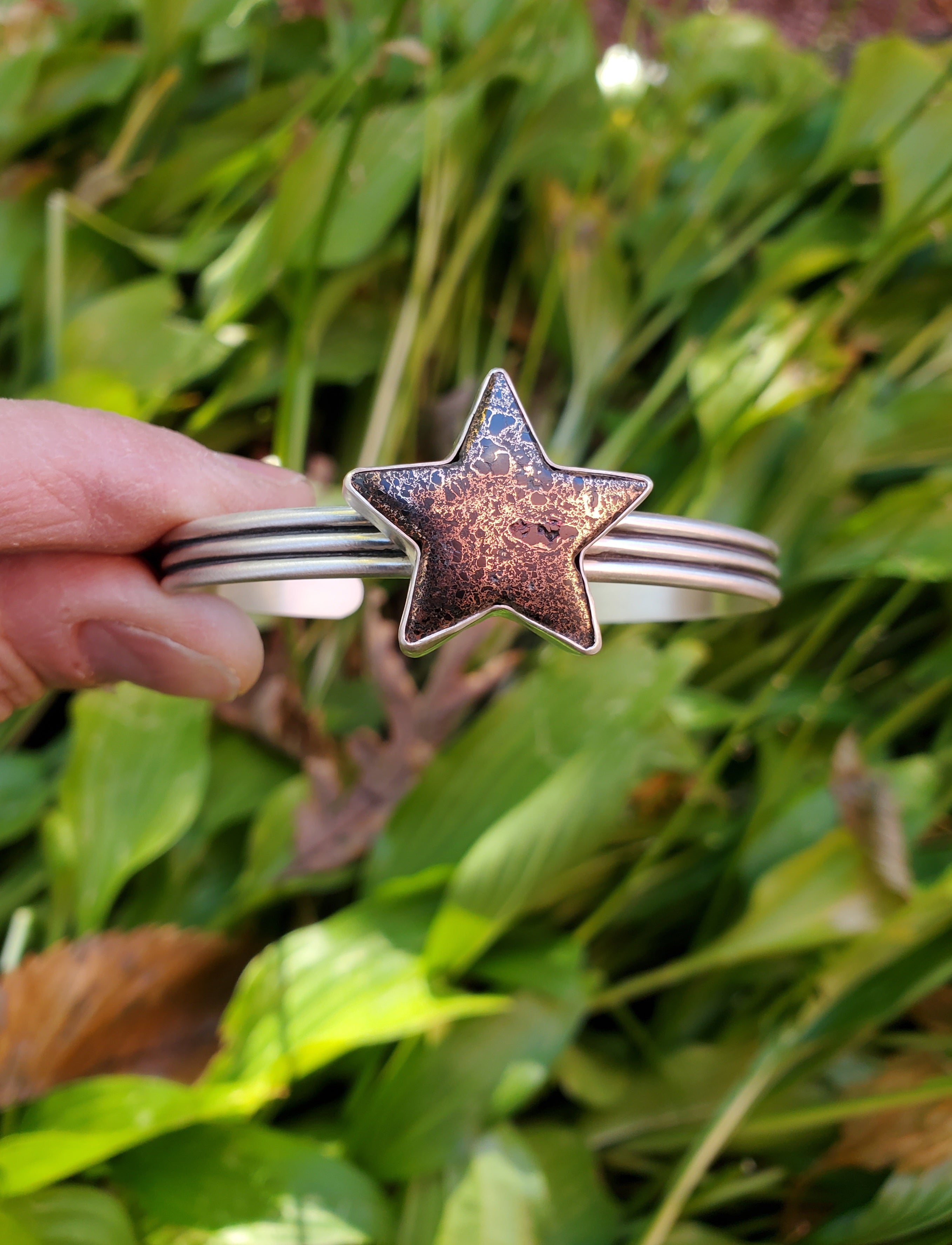 Michigan Copper Firebrick Star Cuff in Solid Sterling Silver