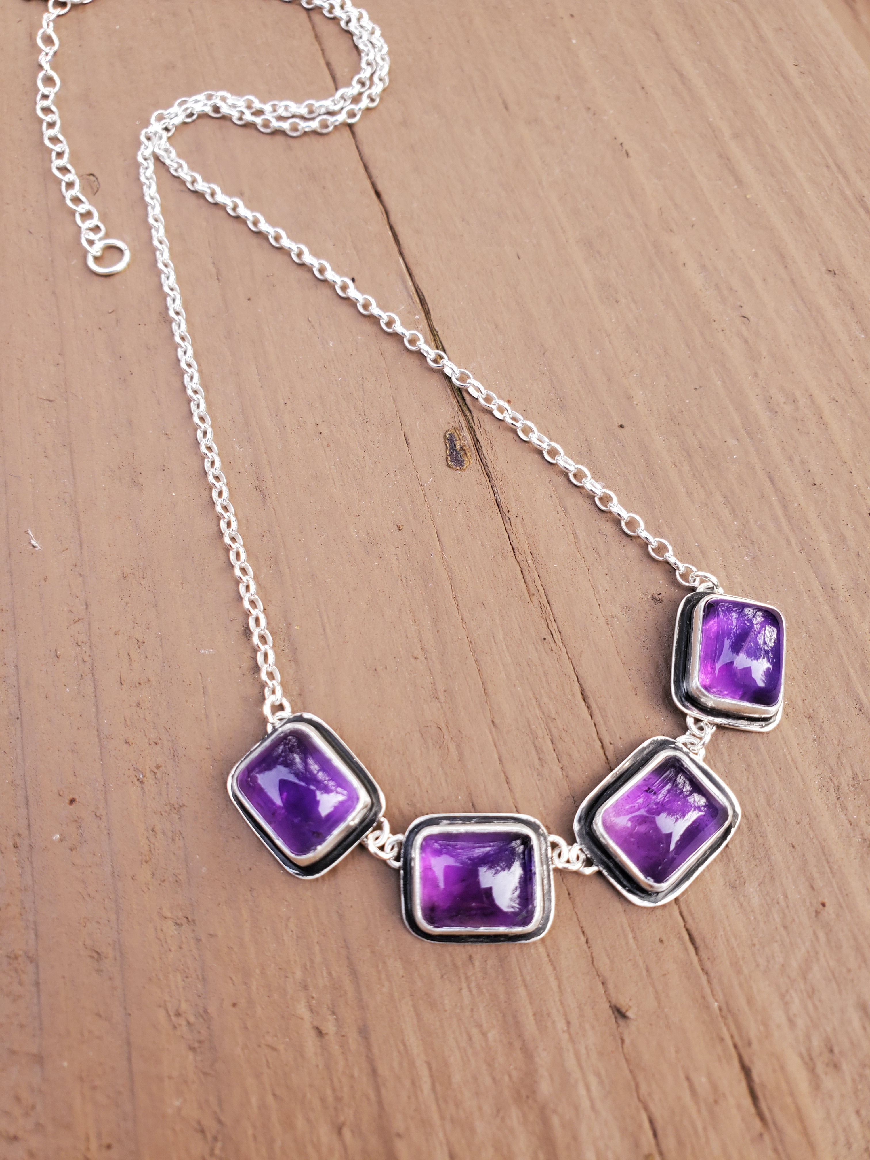Amethyst 4-Stone Statement Necklace in Solid Sterling Silver