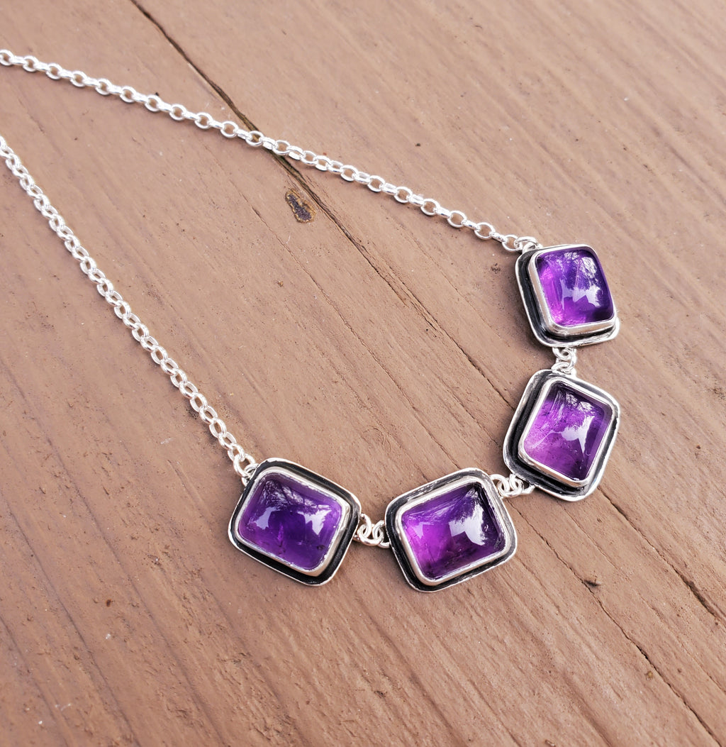 Amethyst 4-Stone Statement Necklace in Solid Sterling Silver