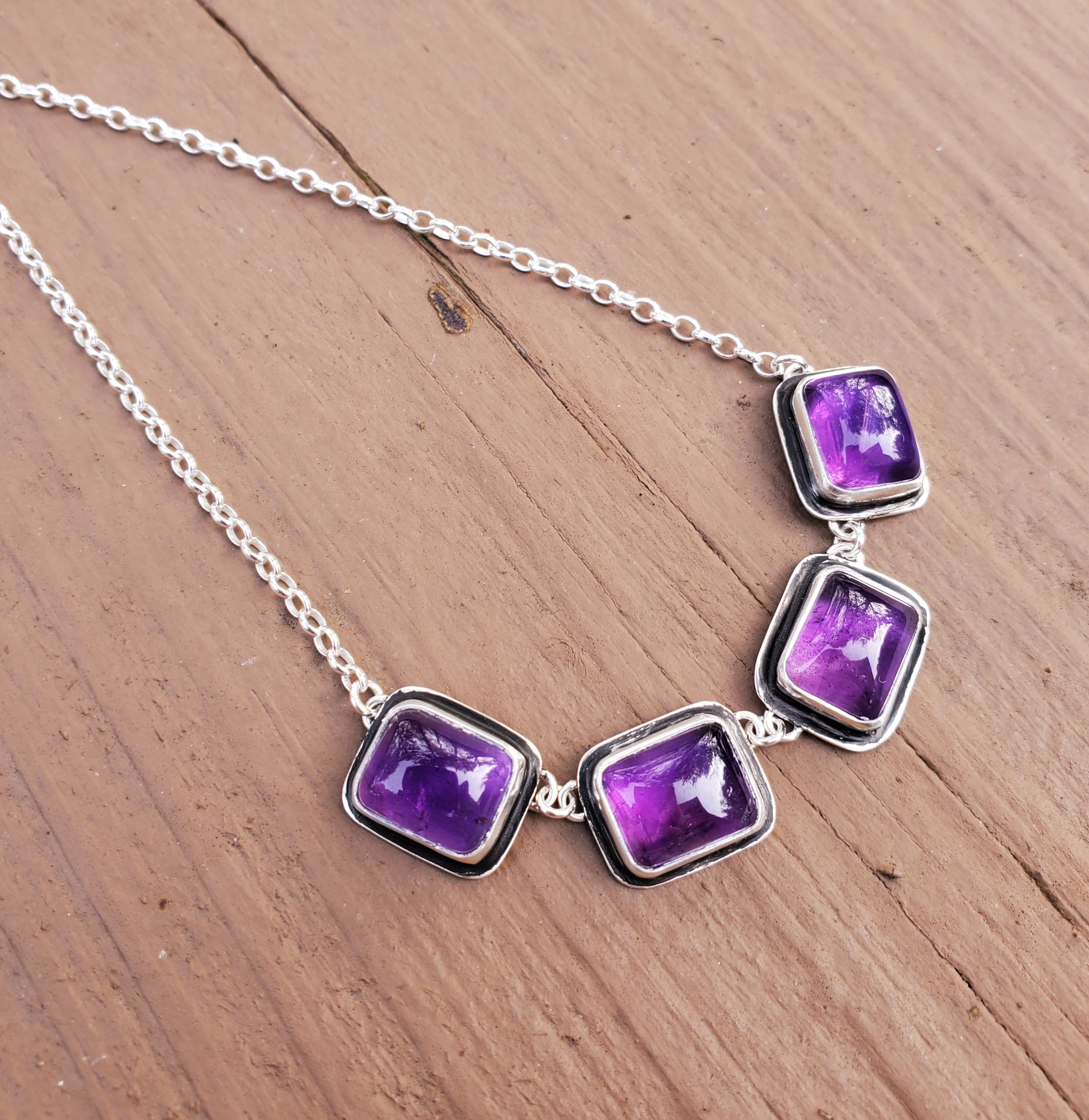 Amethyst 4-Stone Statement Necklace in Solid Sterling Silver