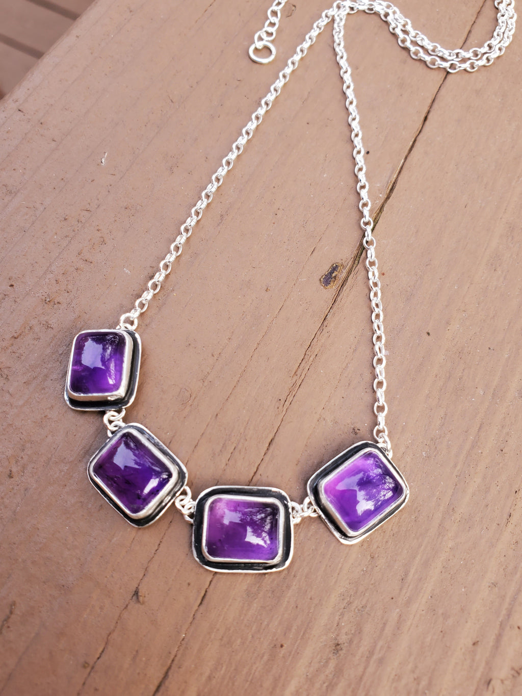 Amethyst 4-Stone Statement Necklace in Solid Sterling Silver