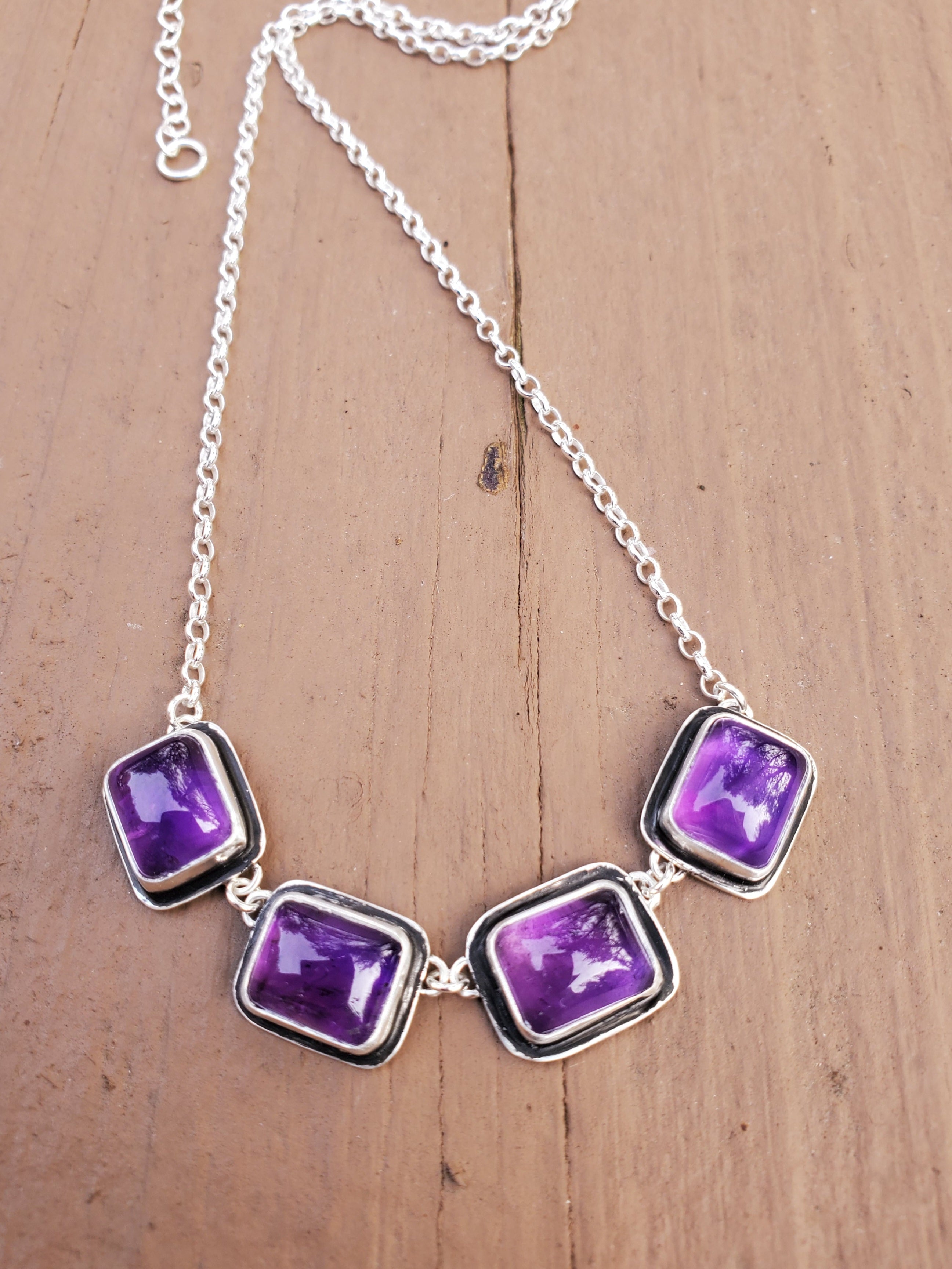 Amethyst 4-Stone Statement Necklace in Solid Sterling Silver