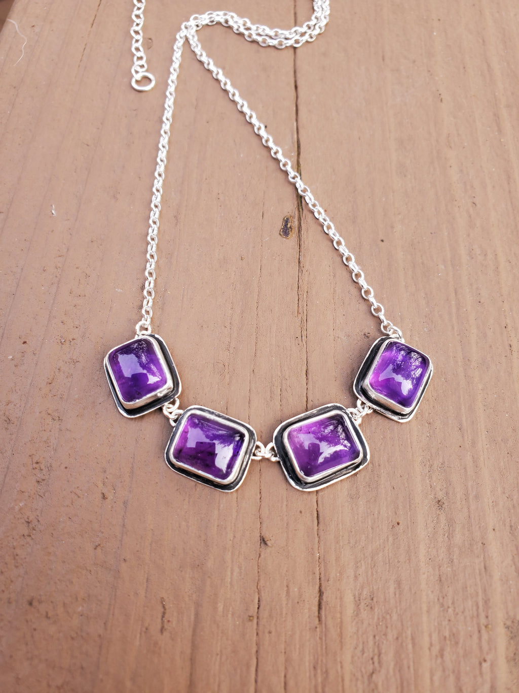 Amethyst 4-Stone Statement Necklace in Solid Sterling Silver